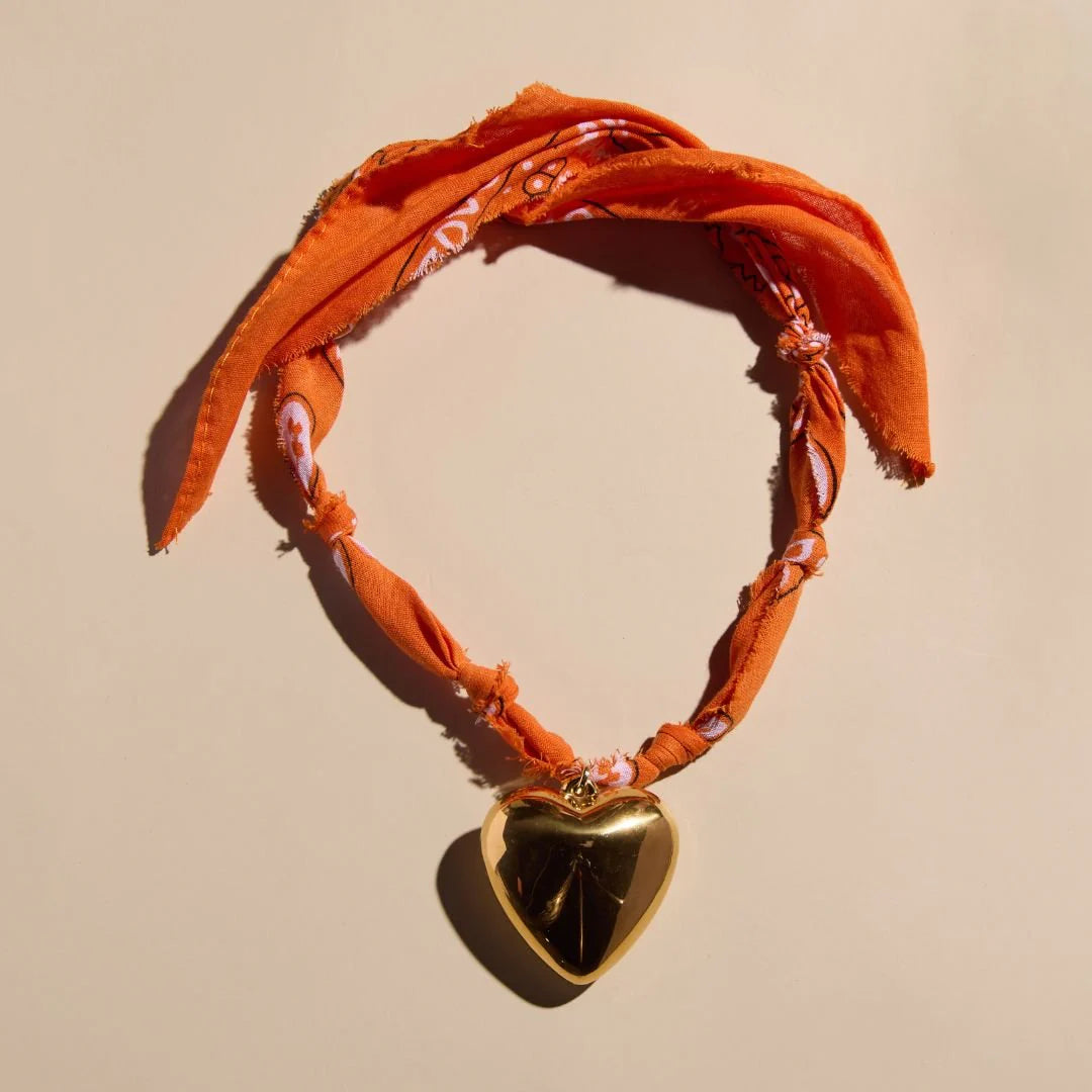 UTRGV Bandana Gold Oversized Heart Charm Necklace