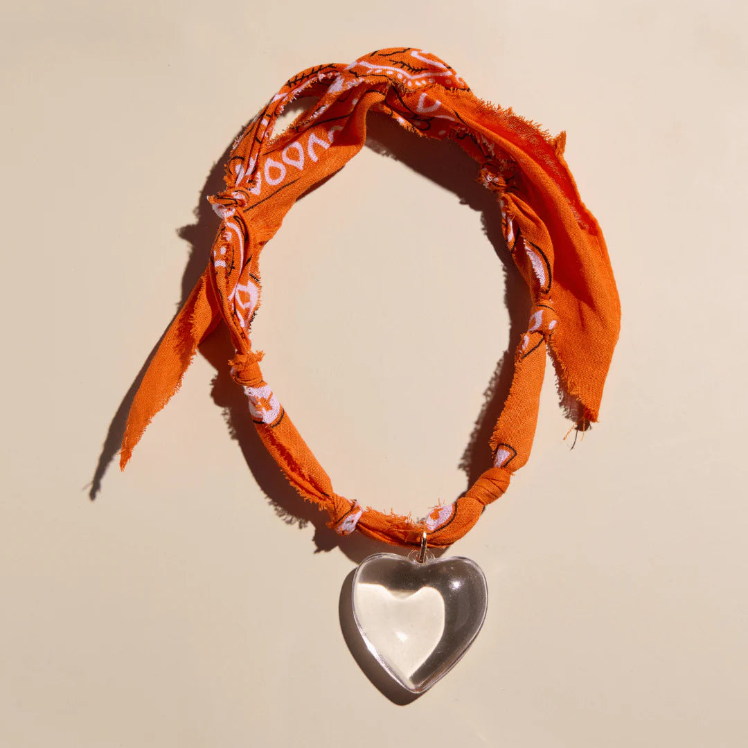Orange Bandana Clear Oversized Heart Charm Necklace