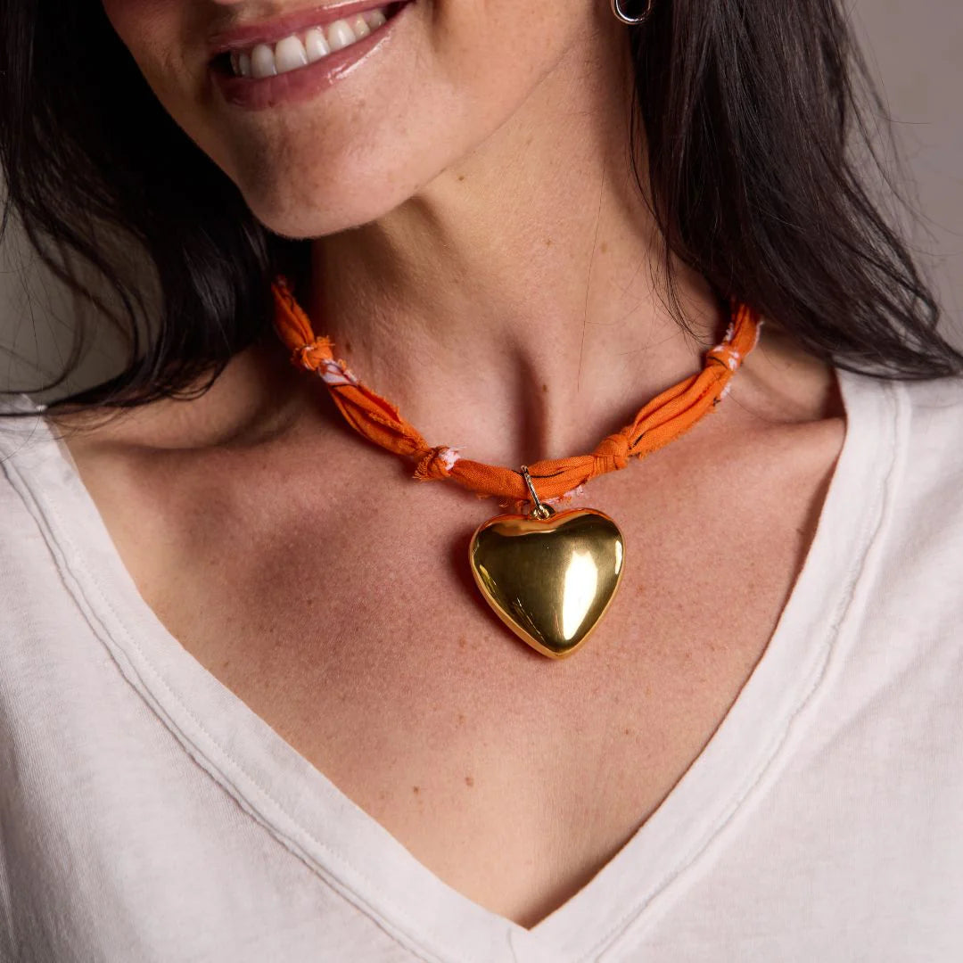 UTRGV Bandana Gold Oversized Heart Charm Necklace