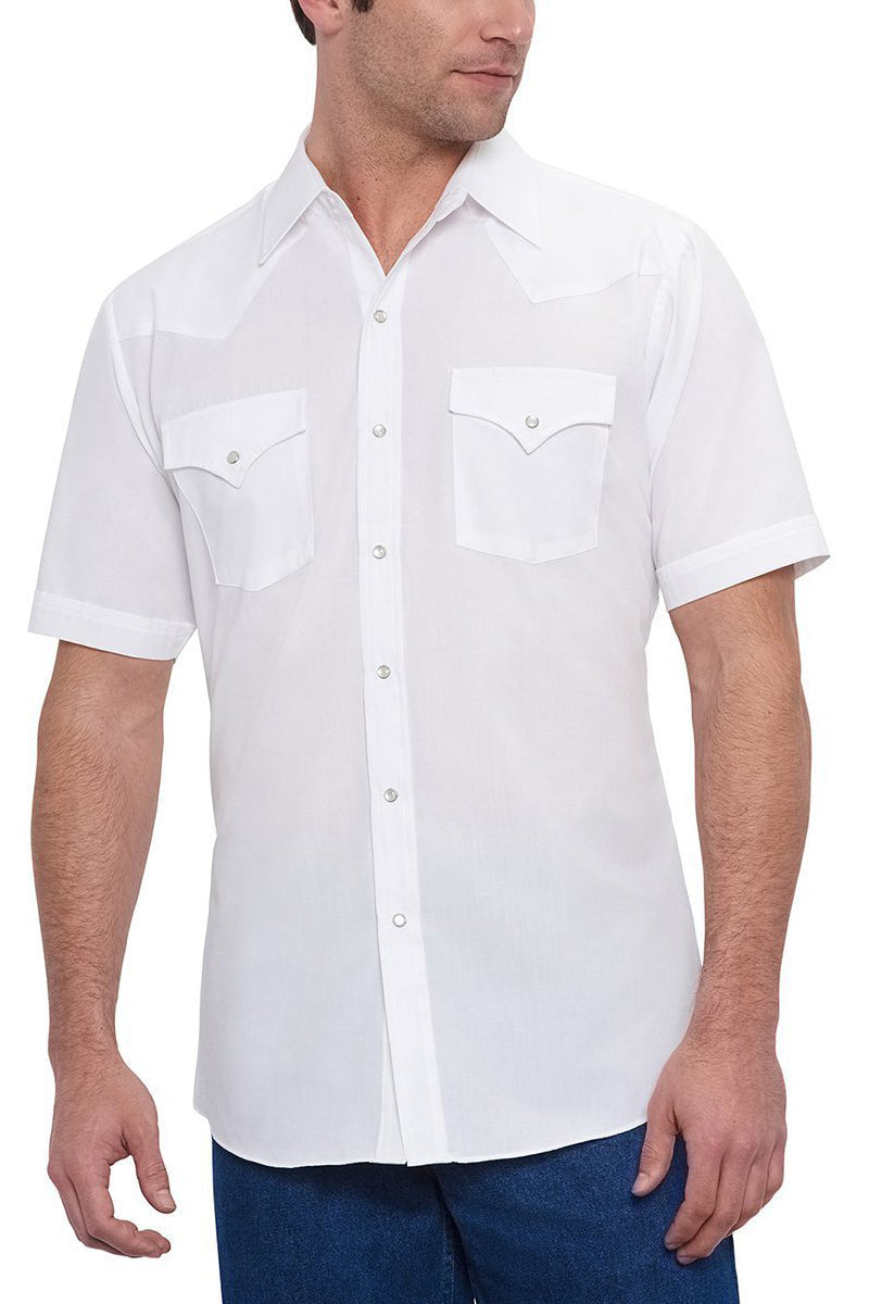 Men's Ely Cattleman Solid White Short Sleeve Western Snap Shirt