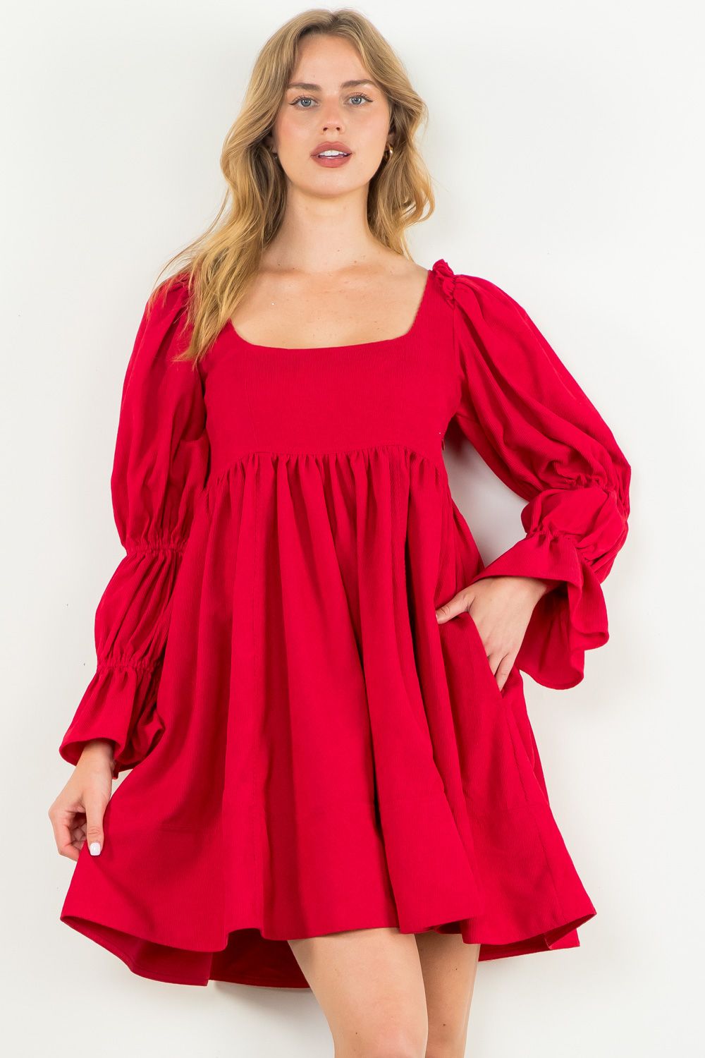 Red Baby Corduroy Mini Dress by THML