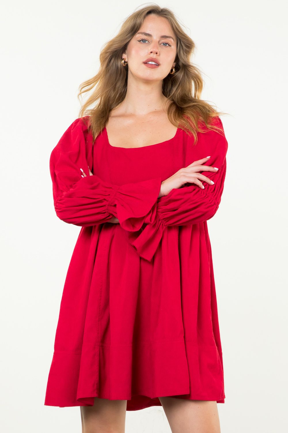 Red Baby Corduroy Mini Dress by THML