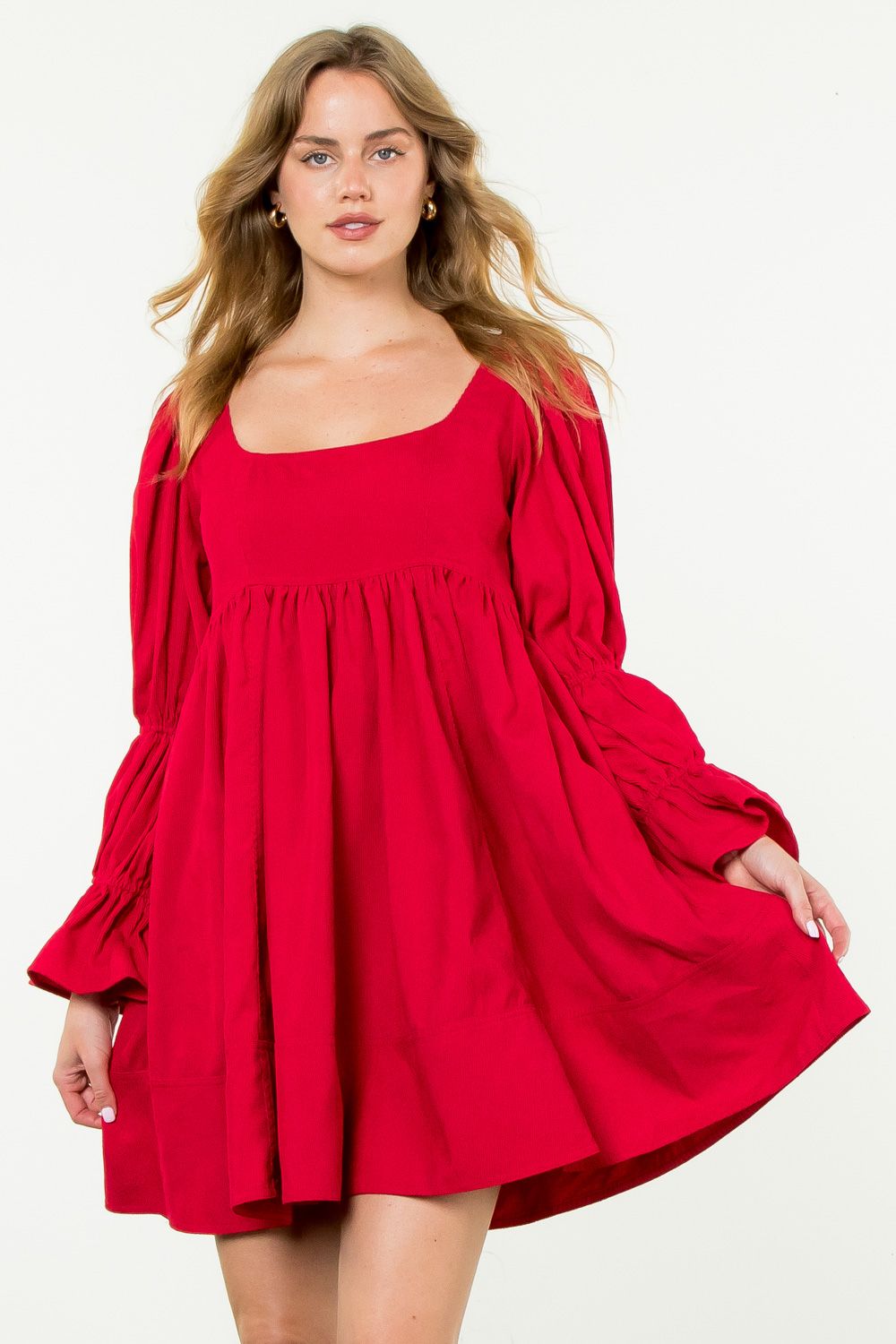 Red Baby Corduroy Mini Dress by THML