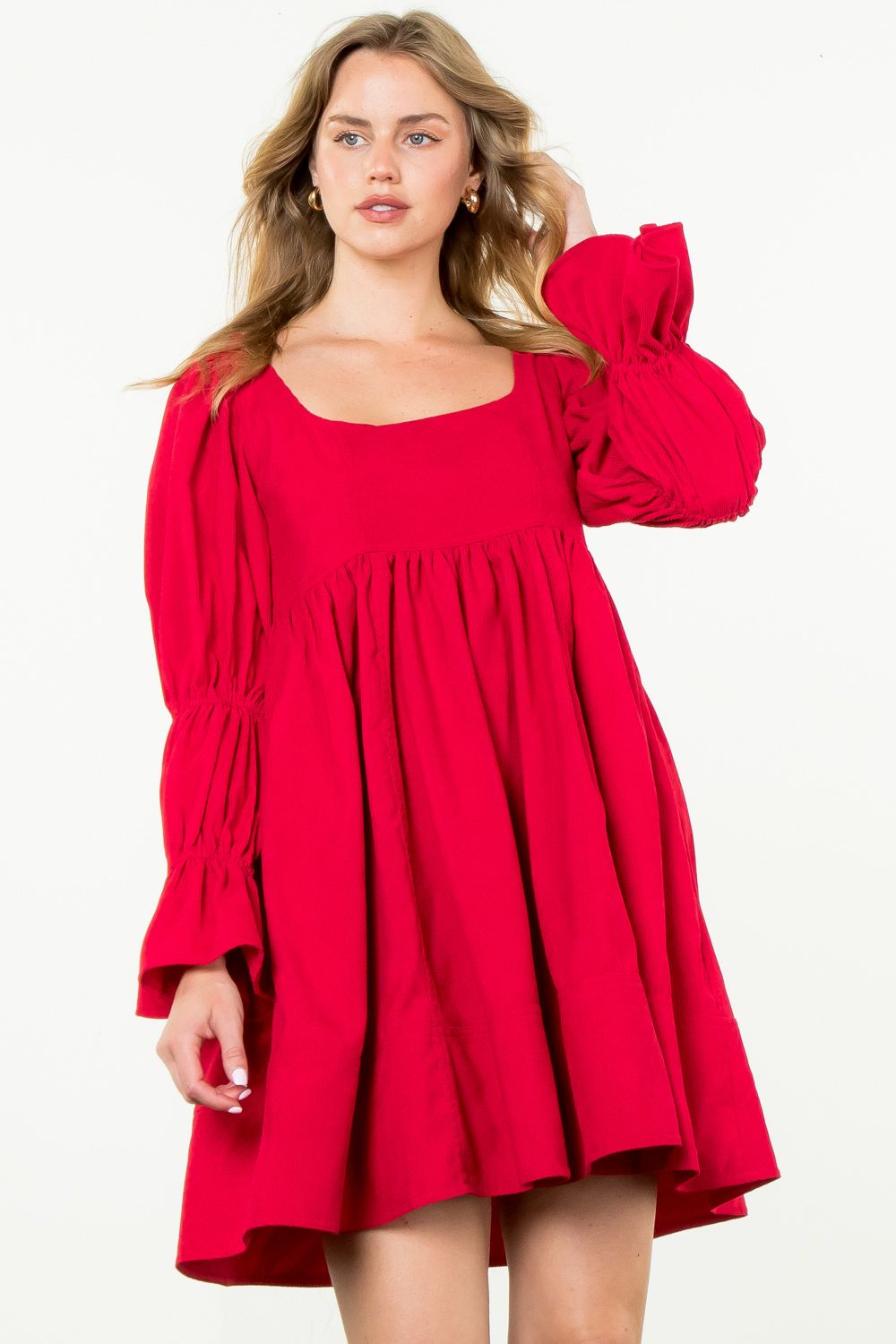 Red Baby Corduroy Mini Dress by THML