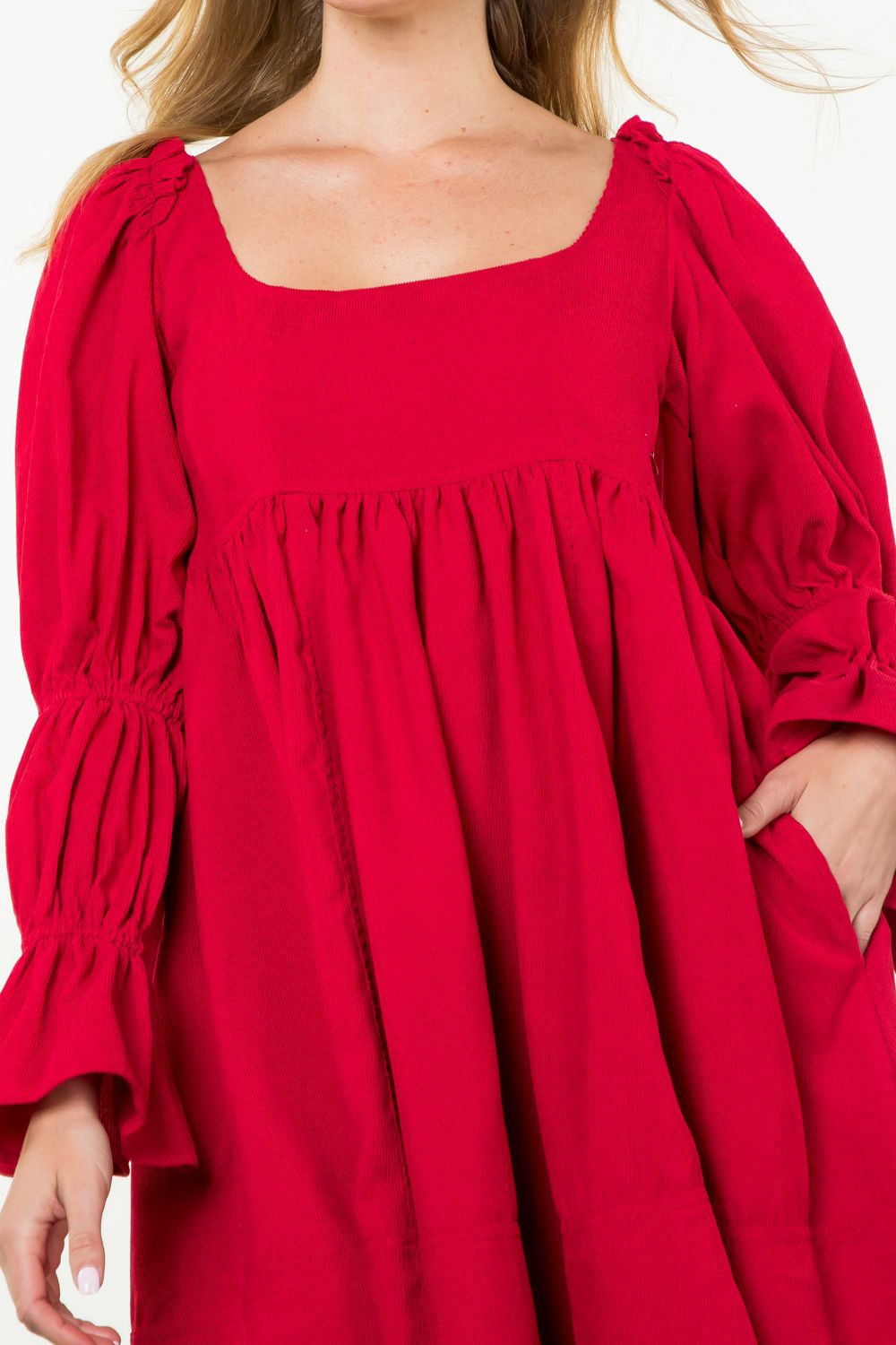 Red Baby Corduroy Mini Dress by THML