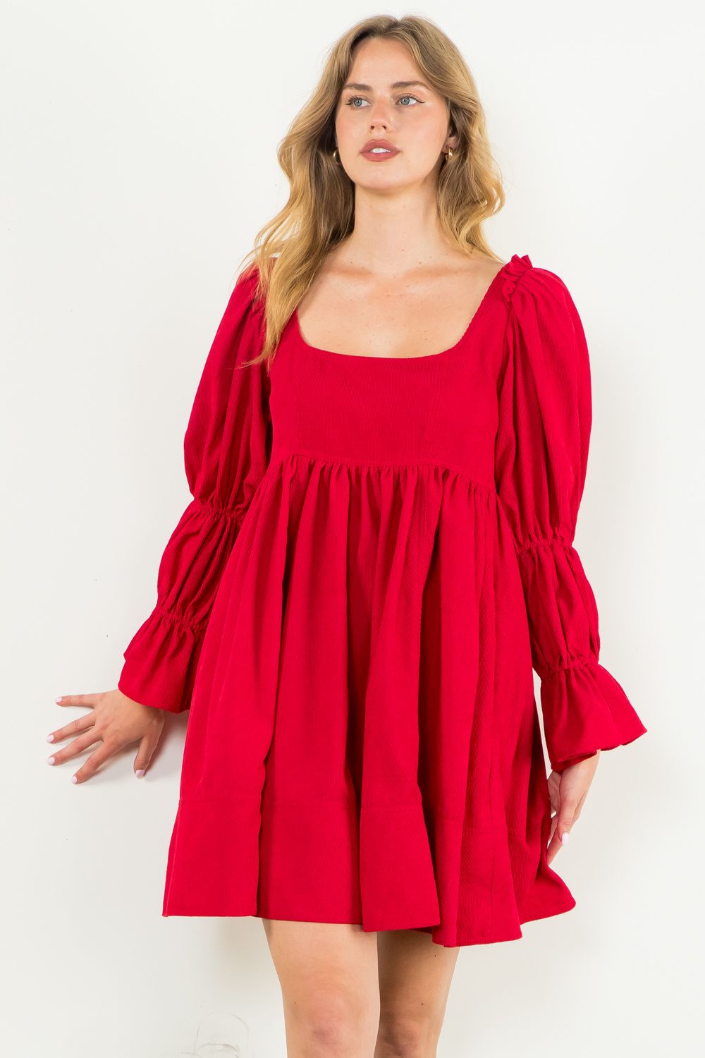 Red Baby Corduroy Mini Dress by THML