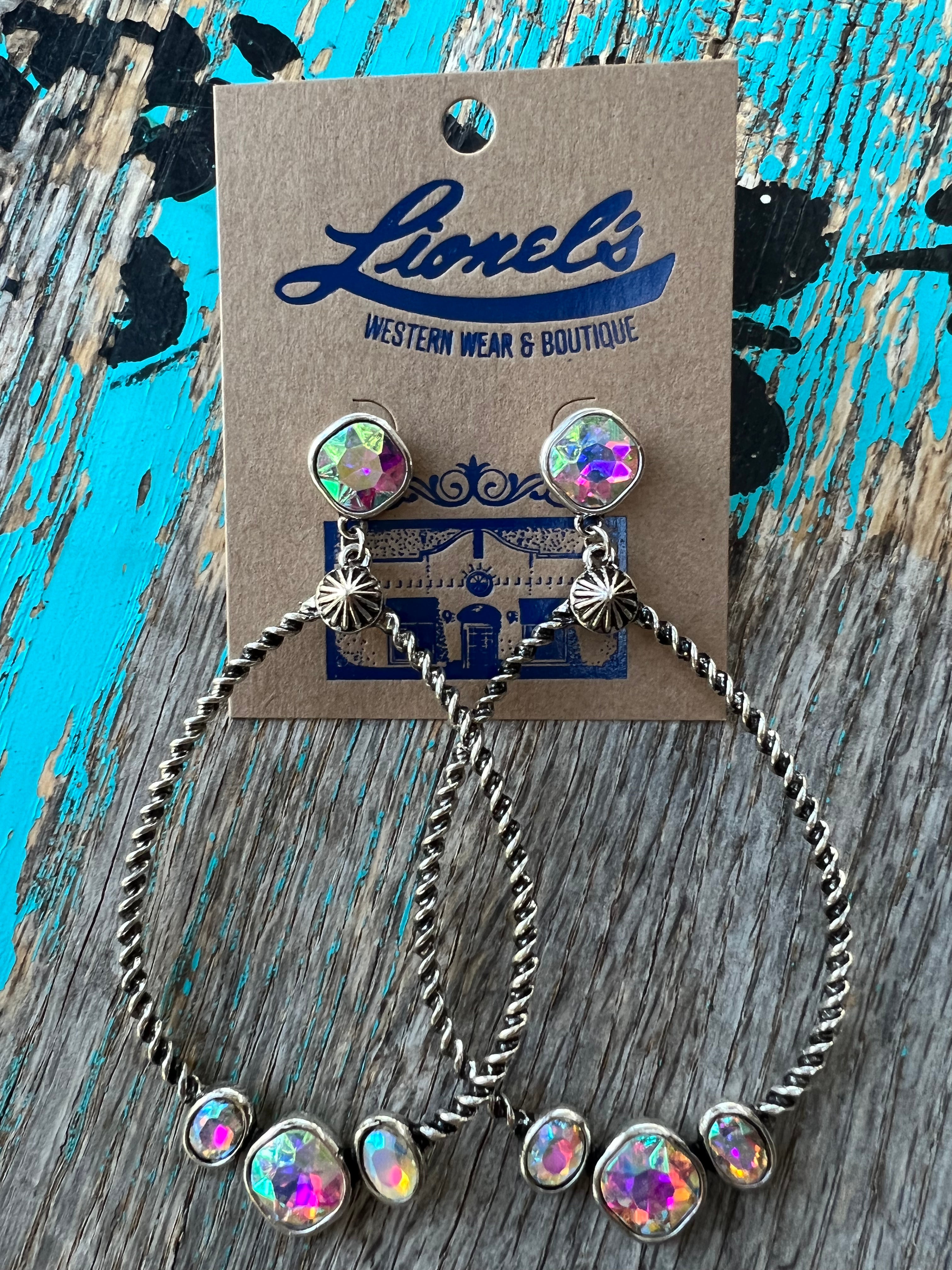 Large Silver & AB Crystal Earrings