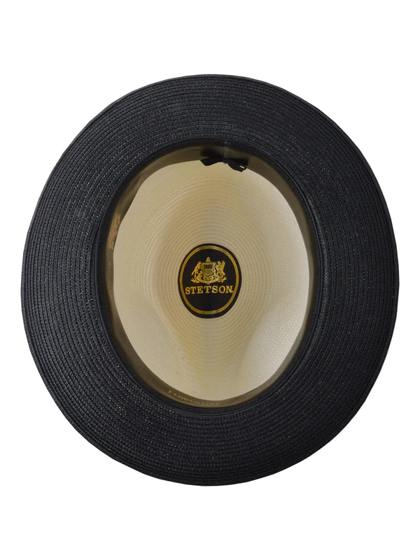 Stetson Andover Straw Fedora Hat - Ivory/Black