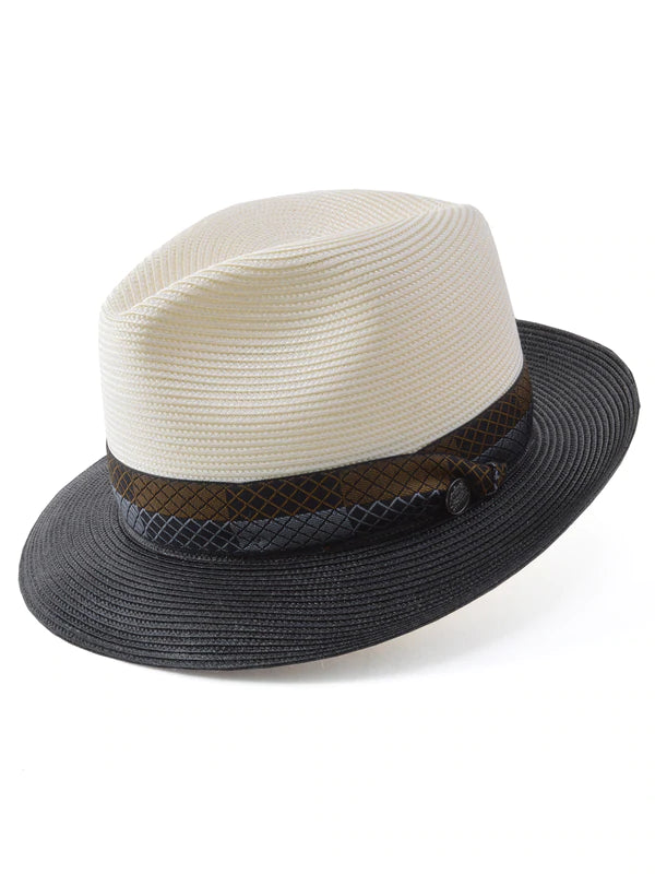Stetson Andover Straw Fedora Hat - Ivory/Black