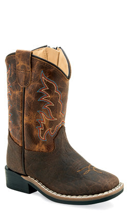 Old West Western Boots Boys Leather Zip TPR Dark Brown