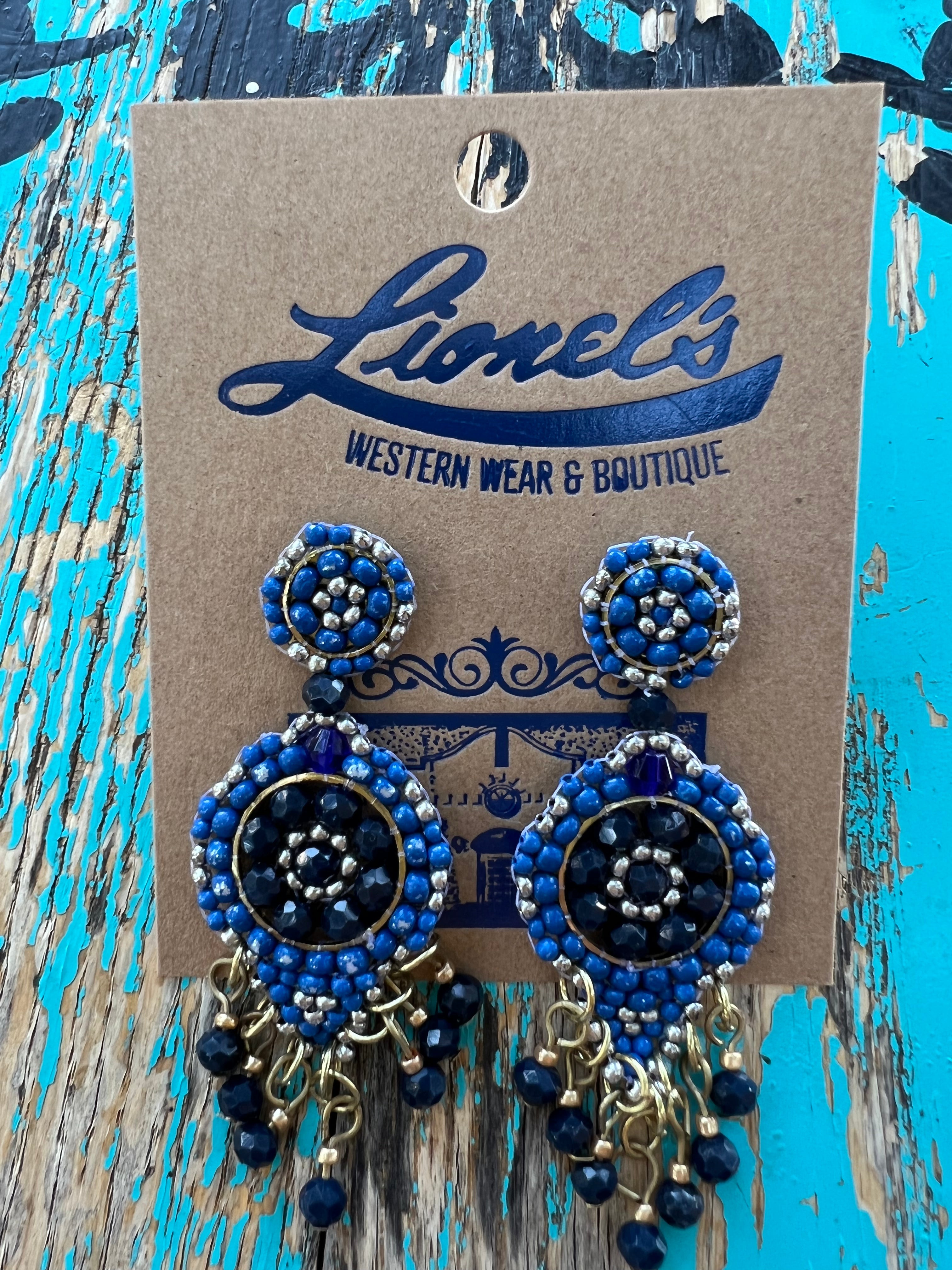 Denim & Gold Beaded Earrings