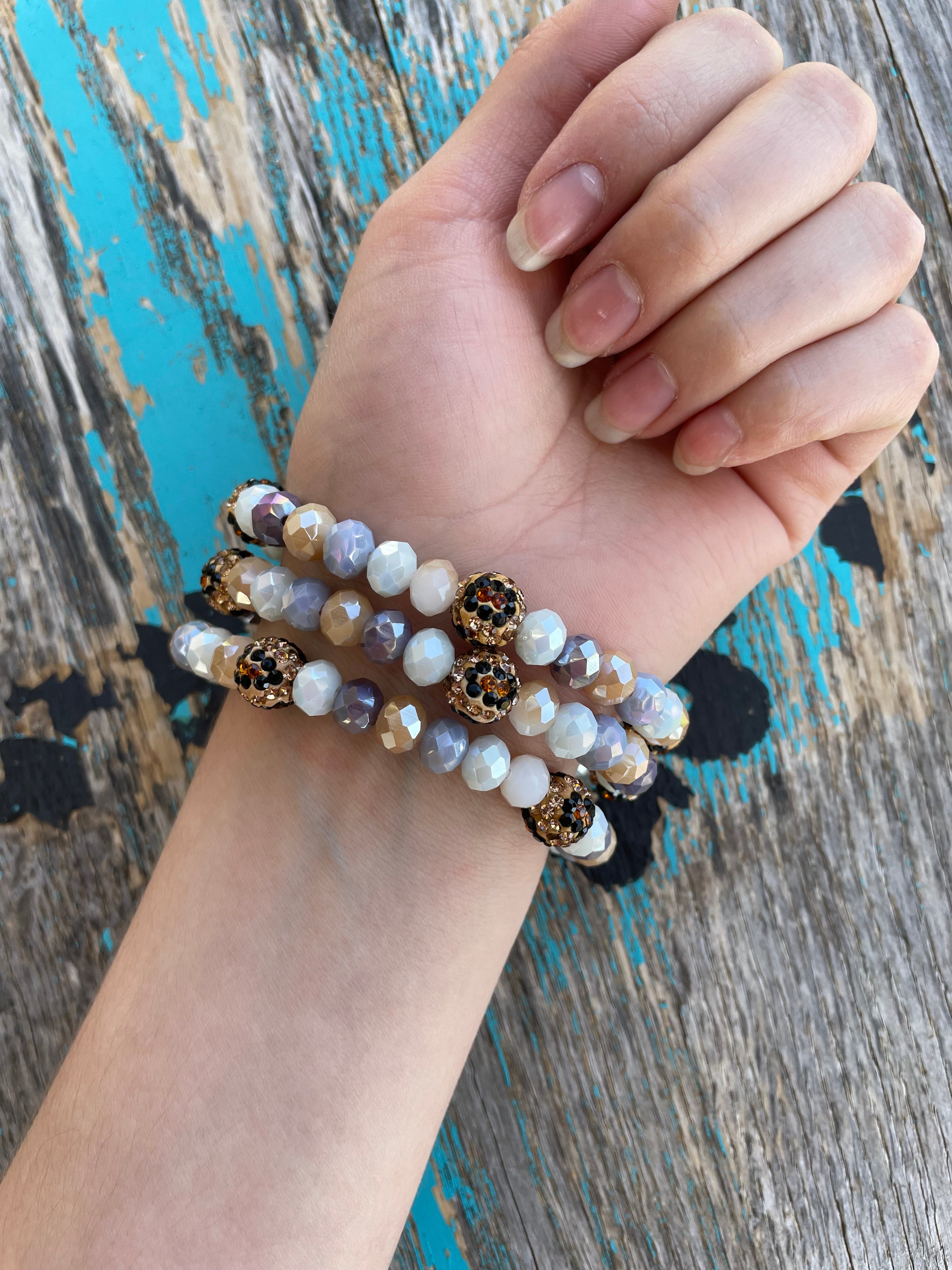 Triple Strand Bead Bracelet/Pastel/Leopard