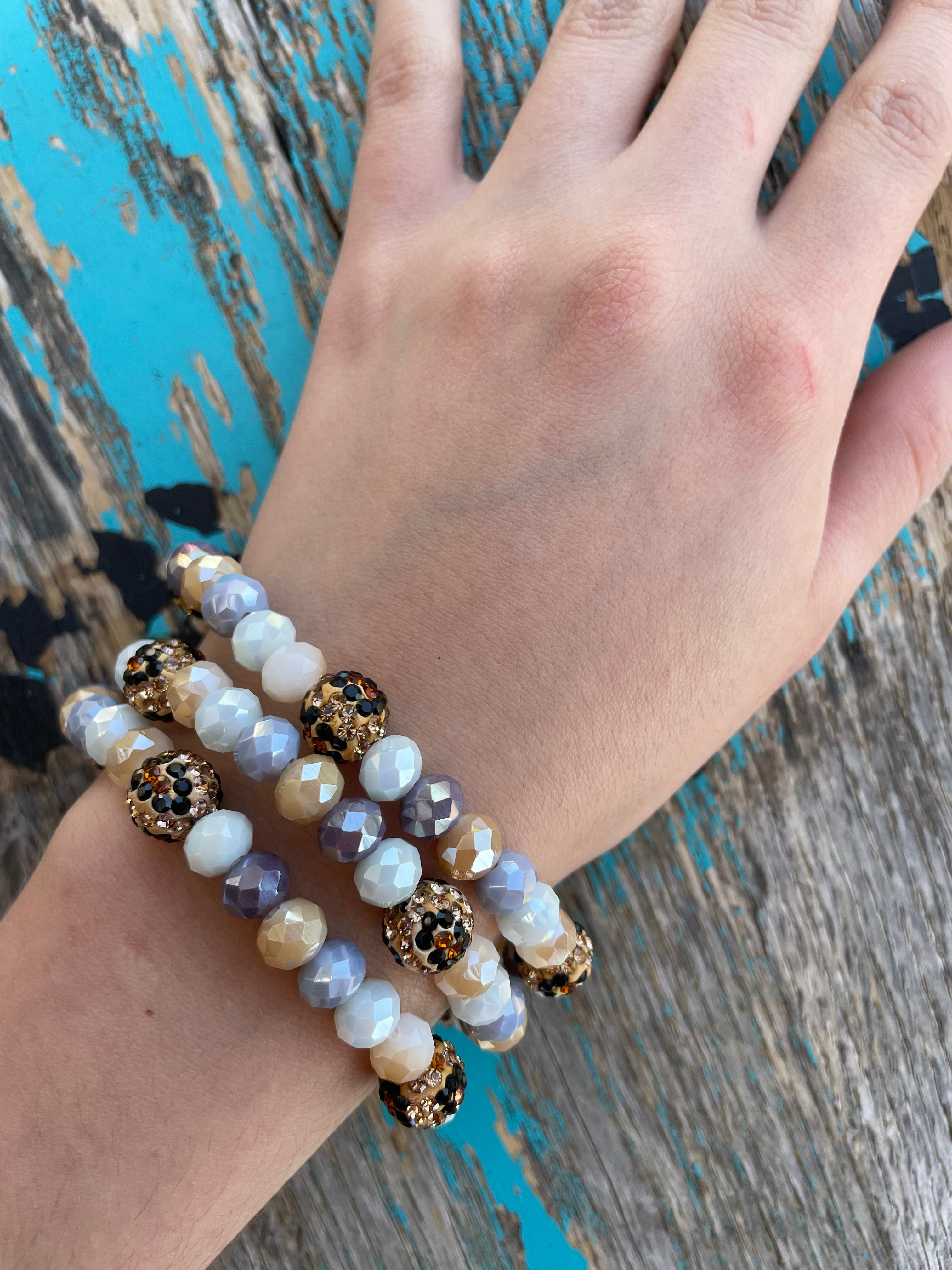 Triple Strand Bead Bracelet/Pastel/Leopard