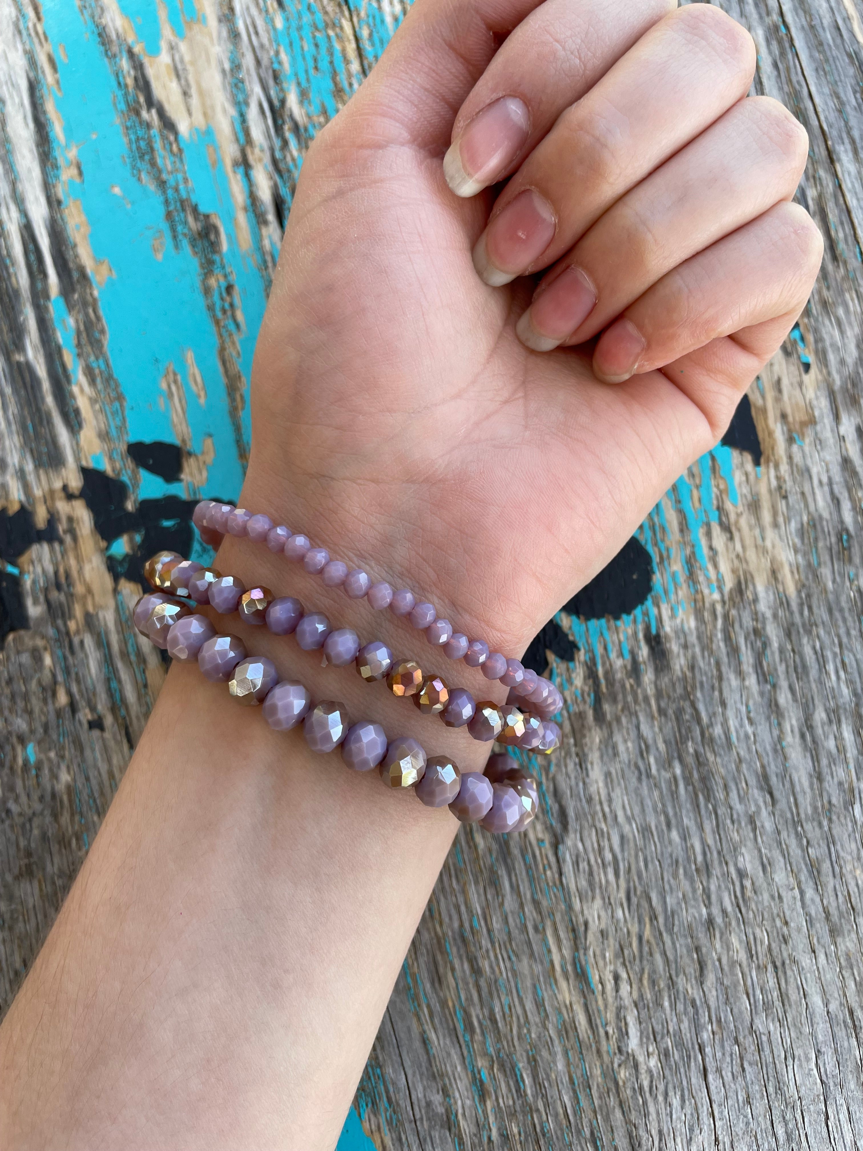 Triple Strand Bead Bracelet/Lavender/Leopard