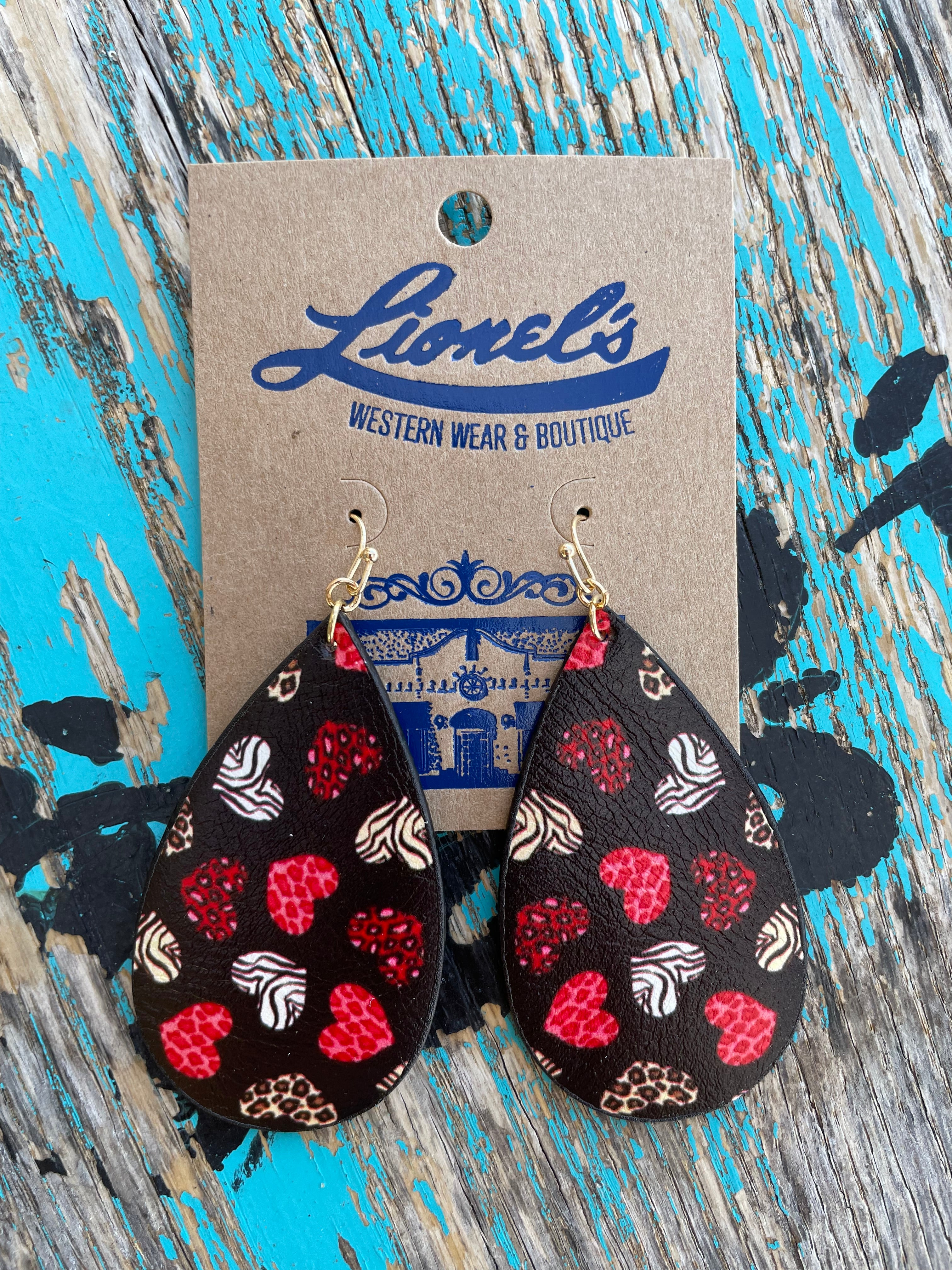 Teardrop Leather Animal Heart Earrings