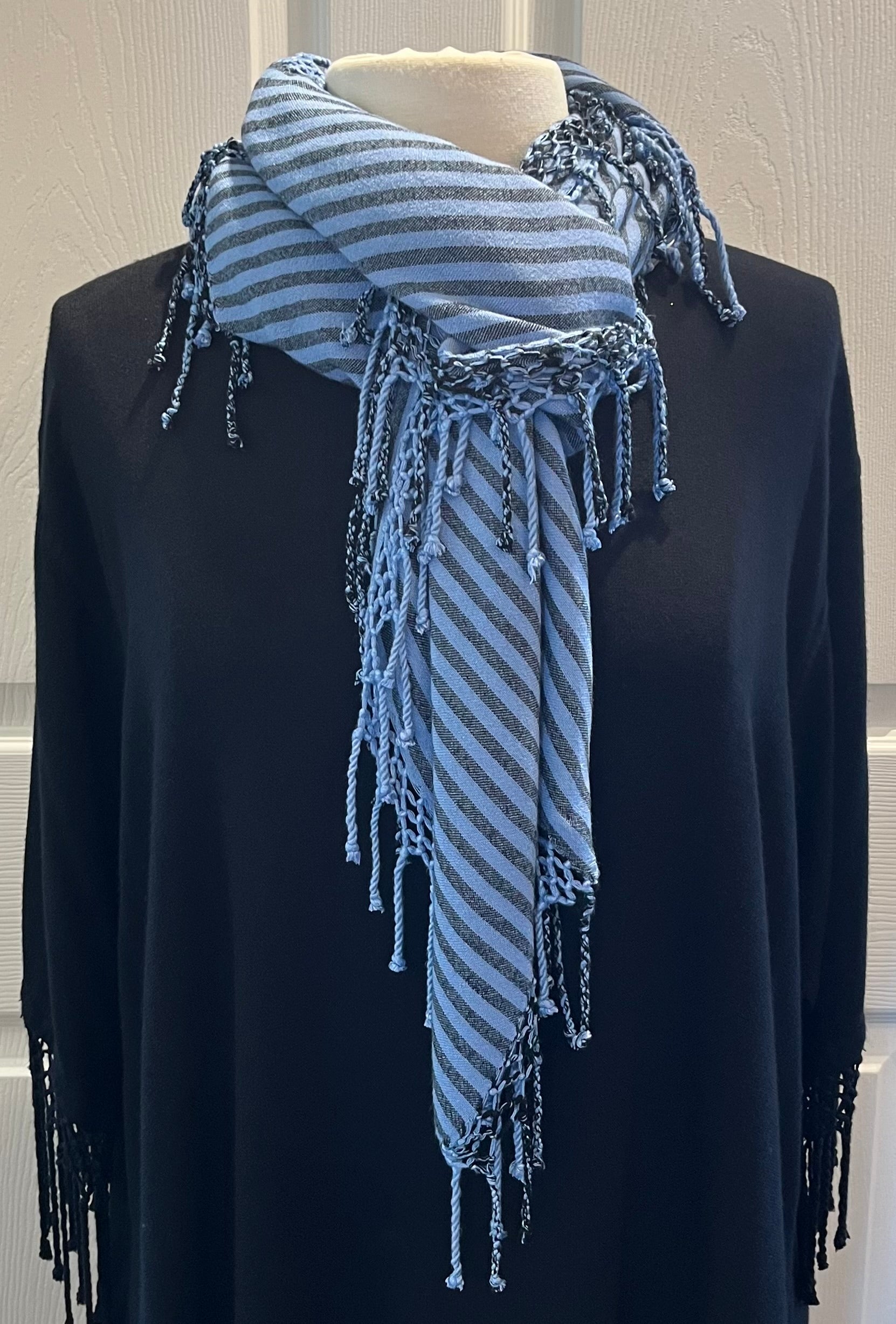 Lavender Striped Fringed Poncho