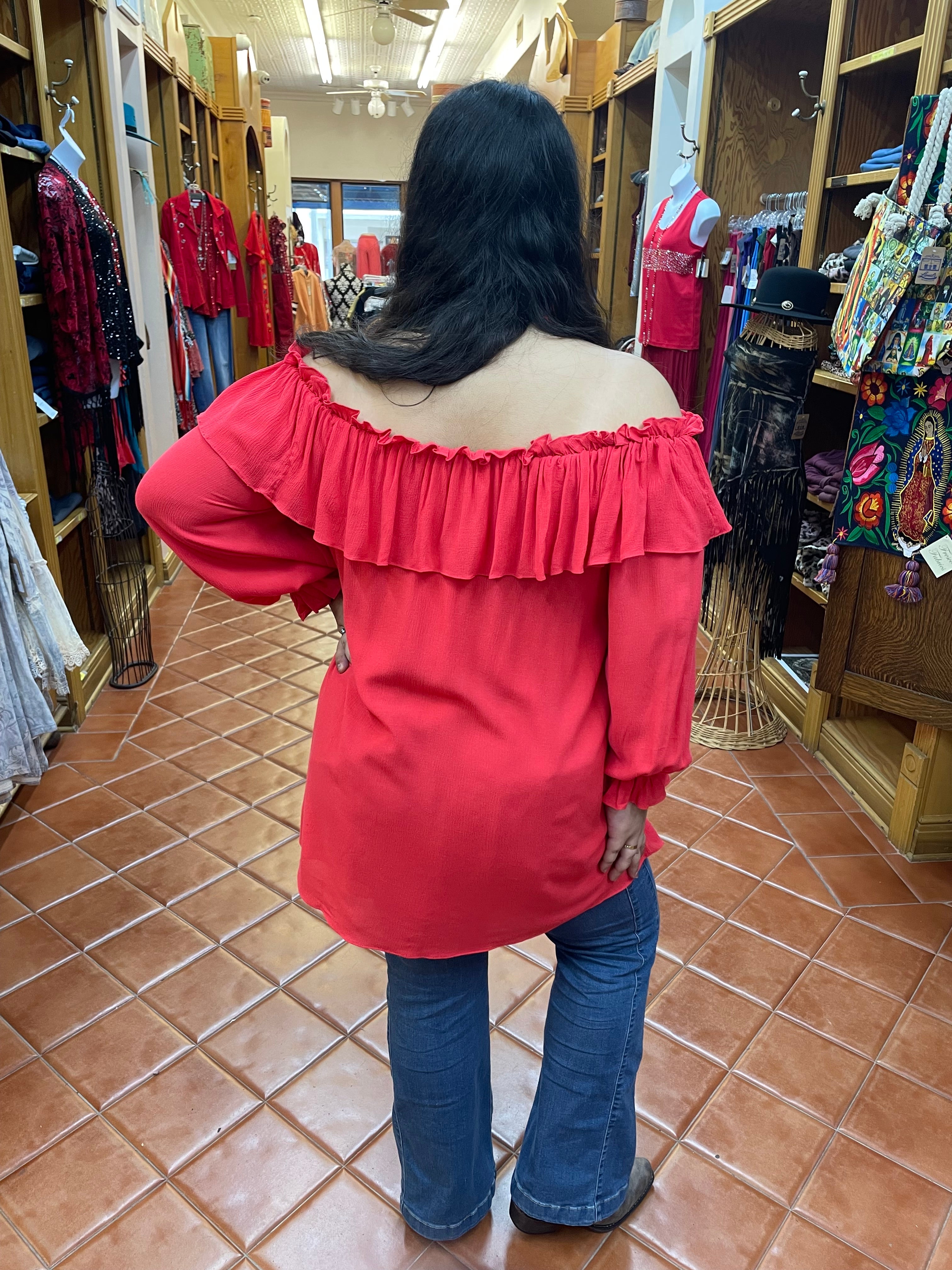 Coral Peasant Top by Vintage Collection