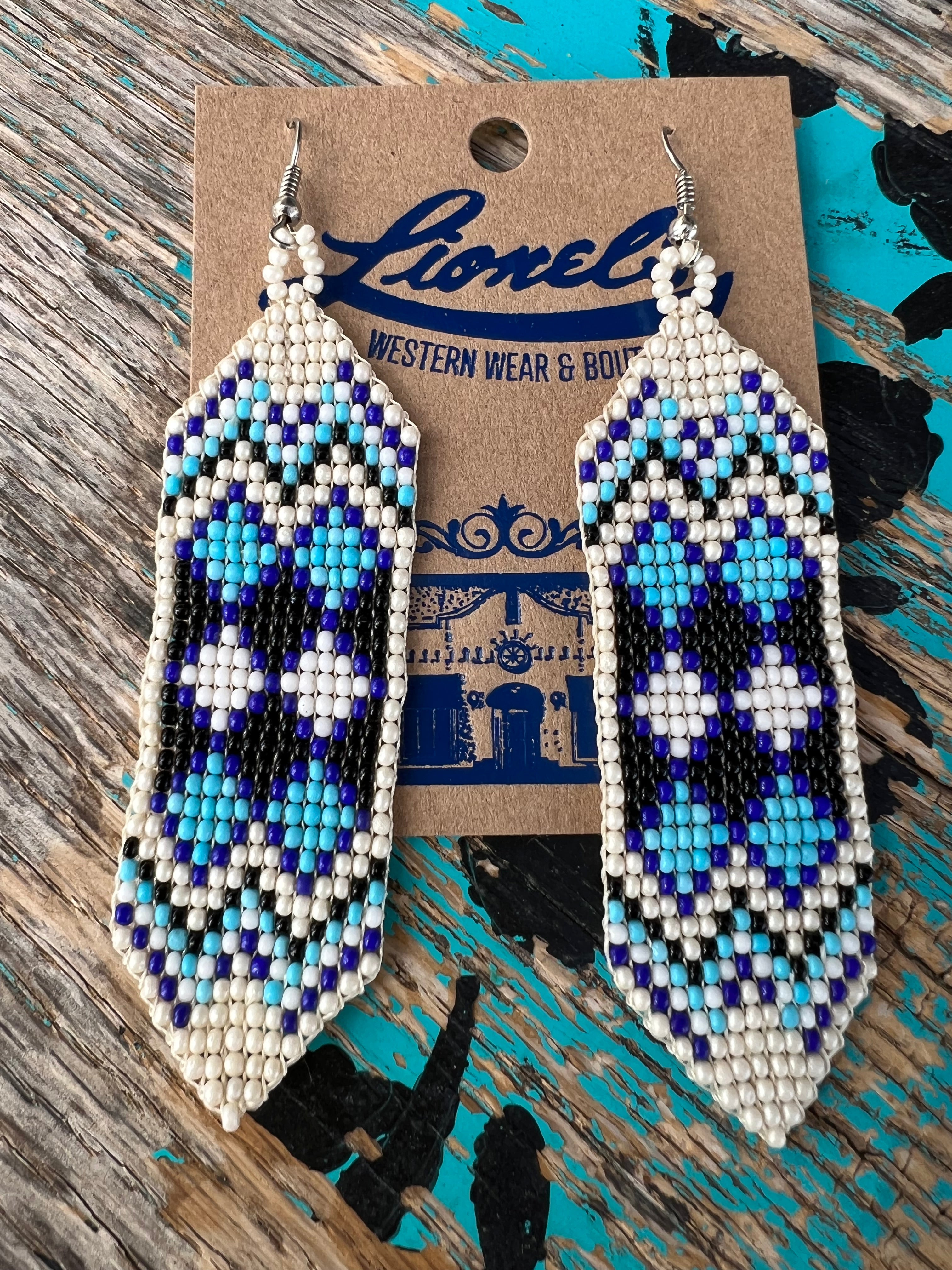 Navy/Turquoise Beaded Western Earrings