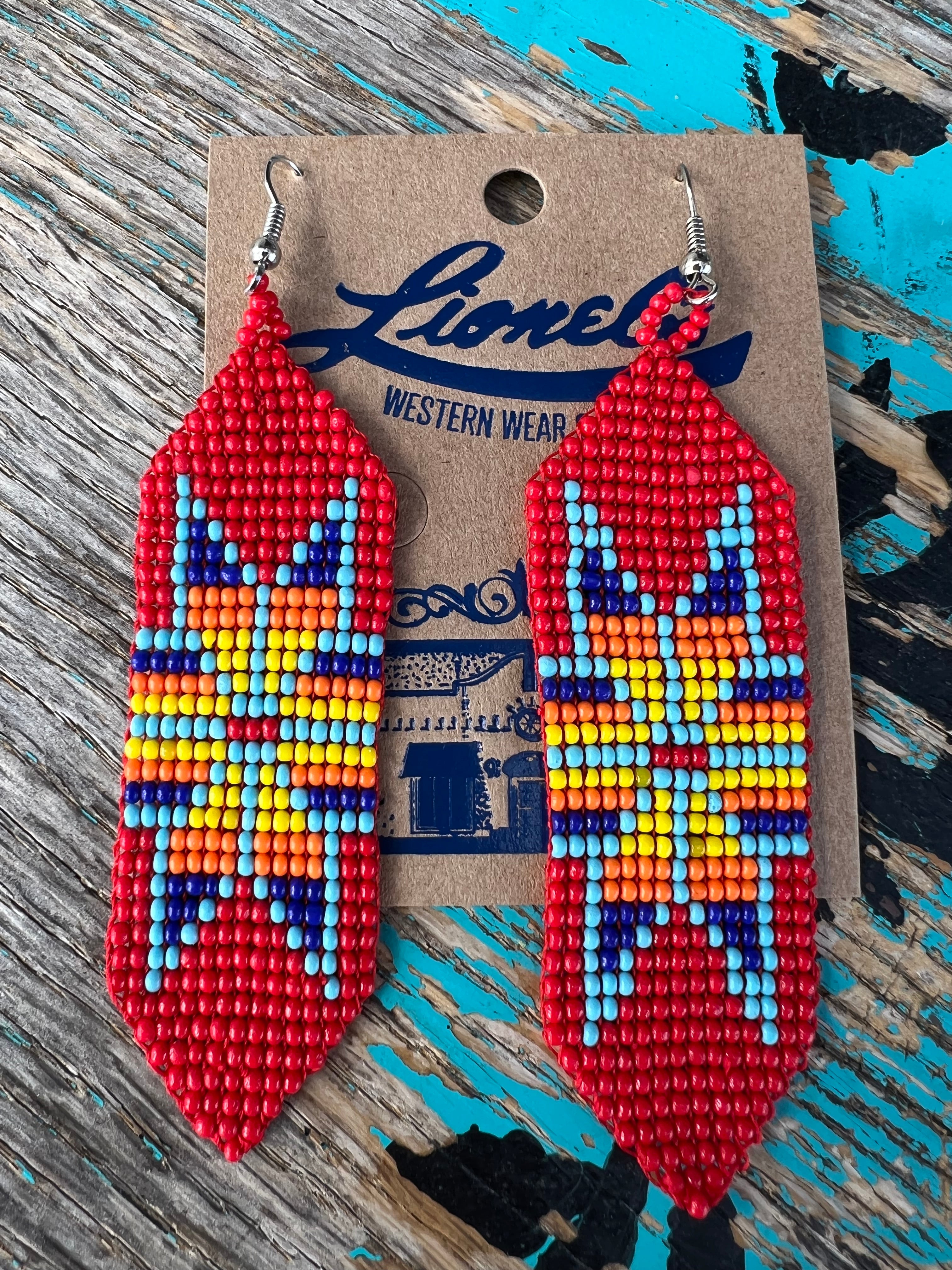 Red Beaded Western Earrings