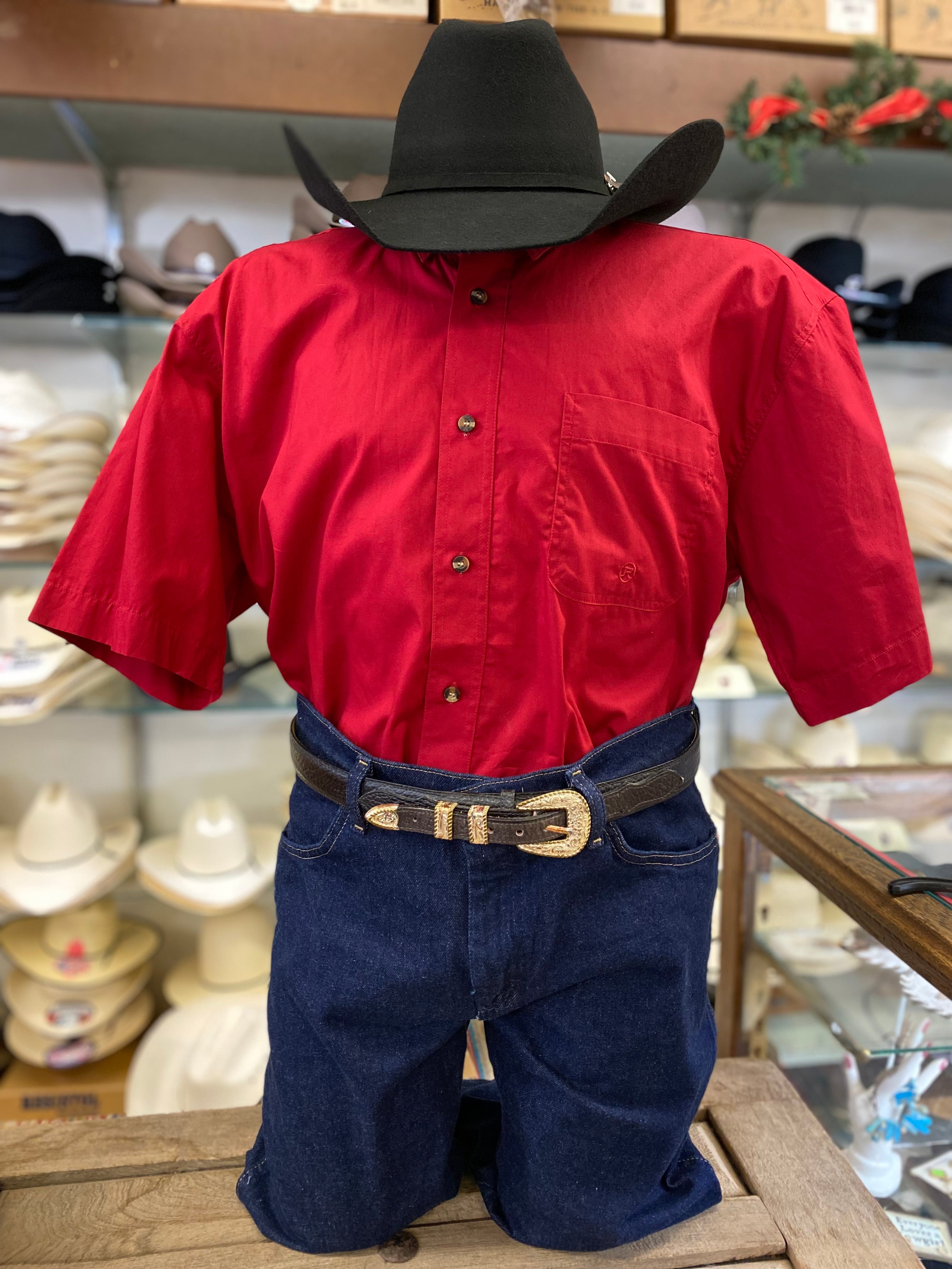 Roper Solid Red Poplin Short Sleeve Shirt