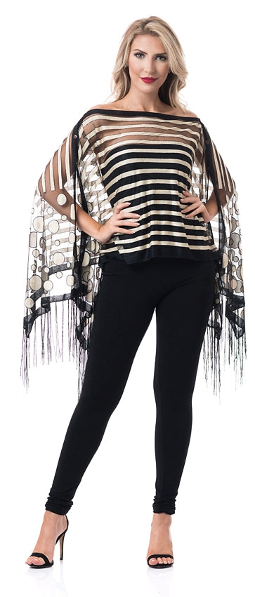 Taupe & Black Dots & Stripes 7-Way Scarf
