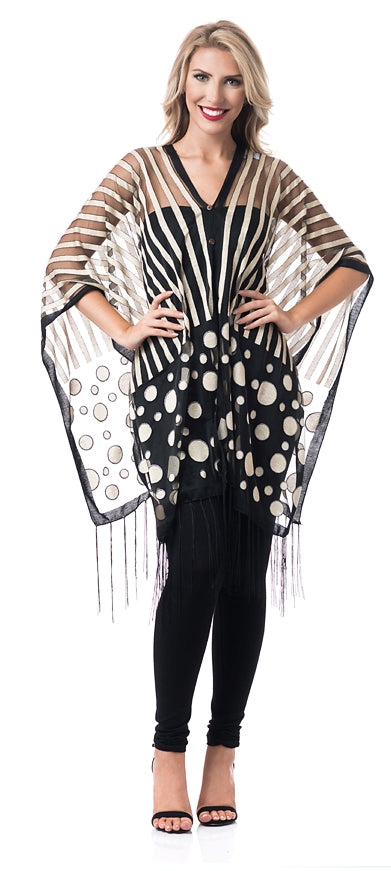 Taupe & Black Dots & Stripes 7-Way Scarf
