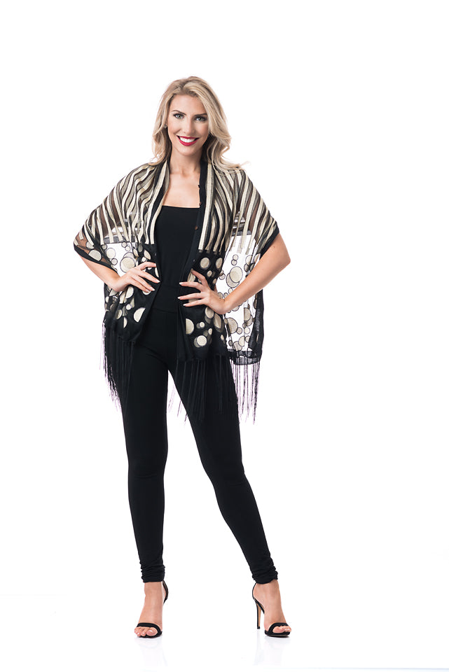 Taupe & Black Dots & Stripes 7-Way Scarf