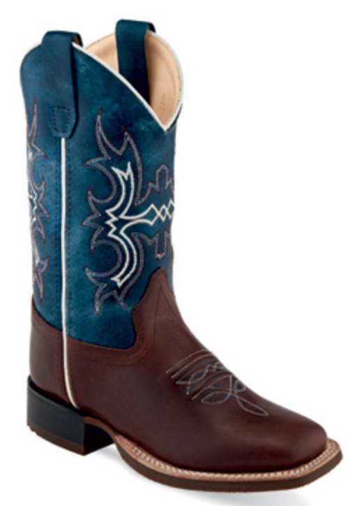 Children's Old West Chocolate w/Blue Upper Square Toe Boot