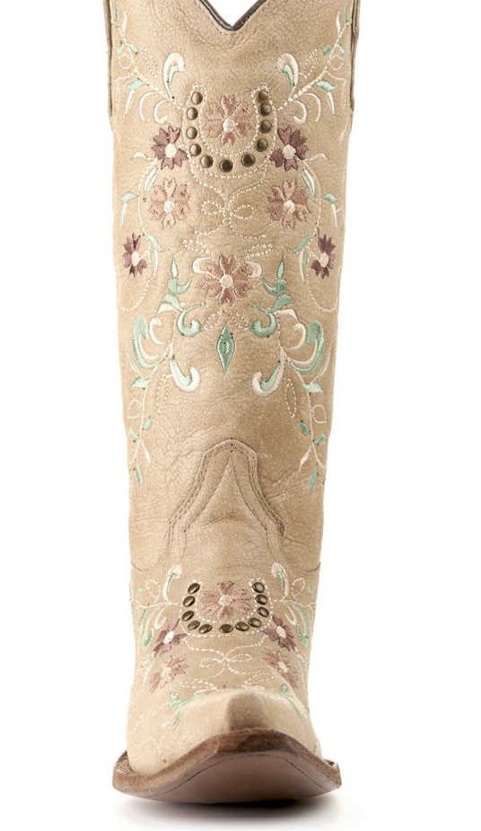Circle G by Corral Women's Sand Brown with Floral Embroidery Snip Toe Western Boots