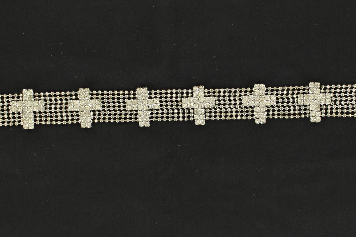 Silver Chain Hat Band w/ Crystal Crosses, Unisex