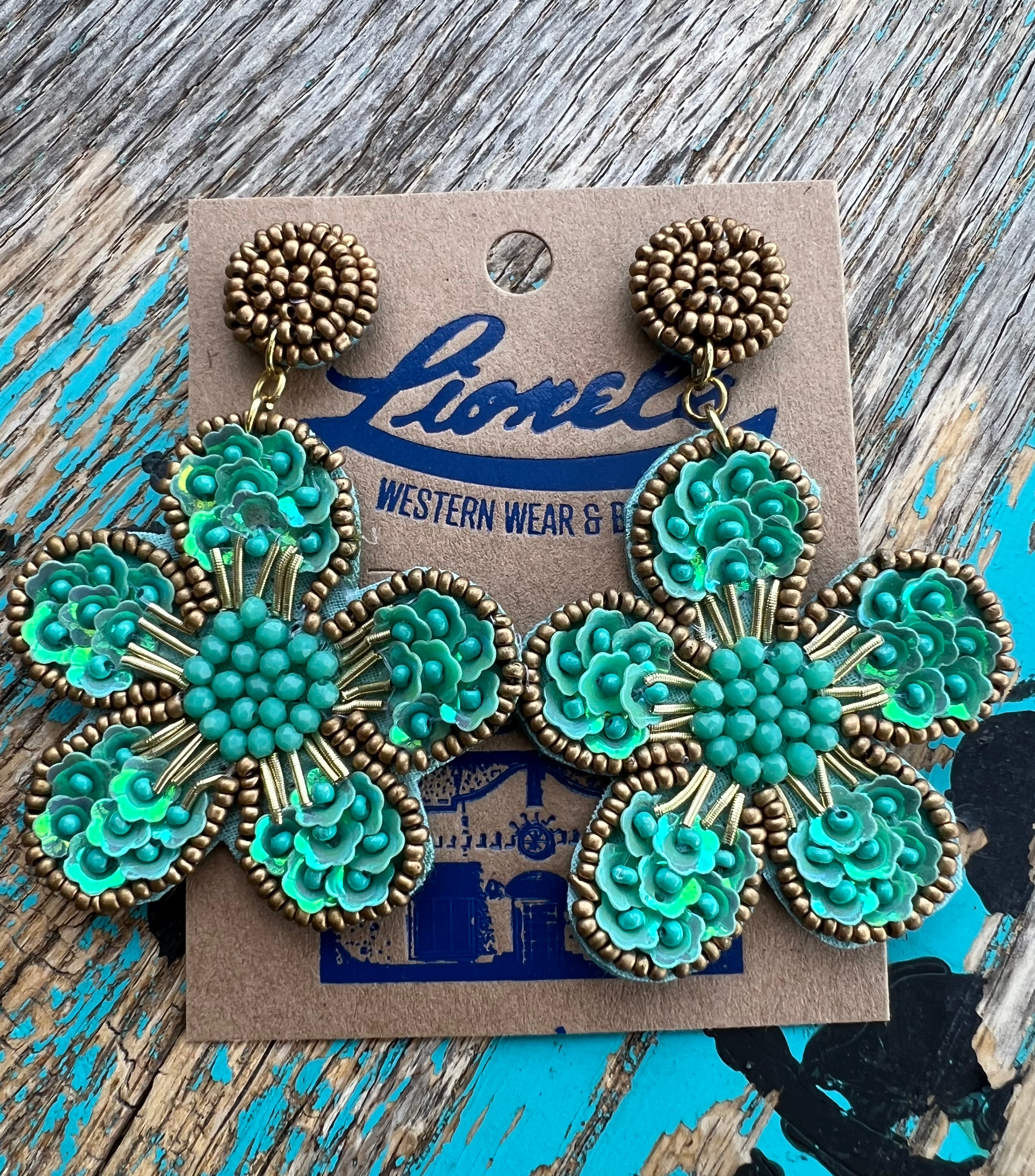 Turquoise Beaded Daisy Earrings