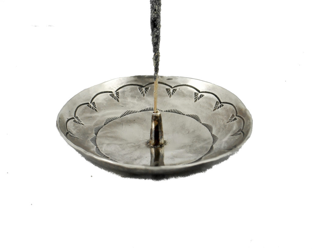 Stamped Silver Round Incense Holder/Ring Holder