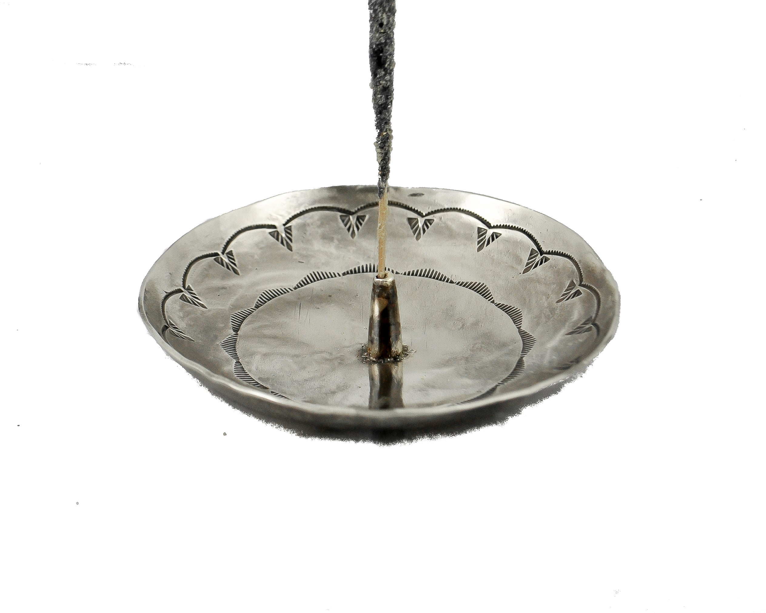 Stamped Silver Round Incense Holder/Ring Holder