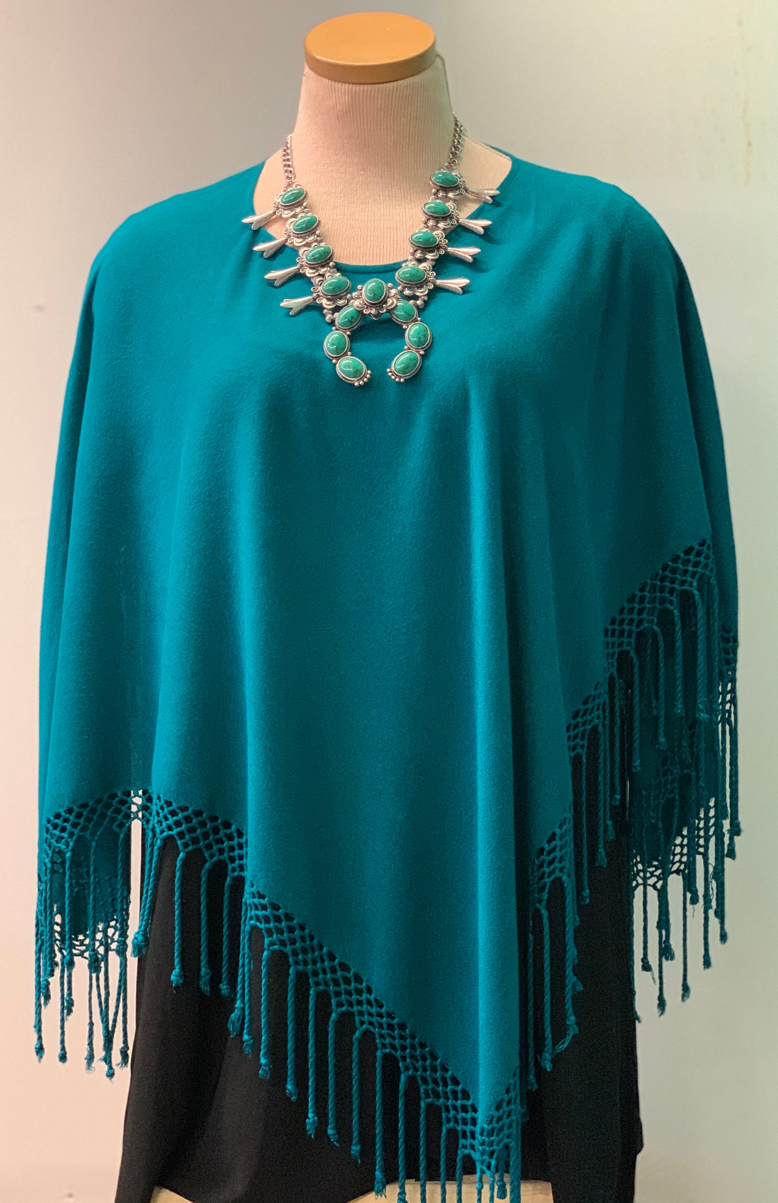 Fringed Poncho In Solid Colors