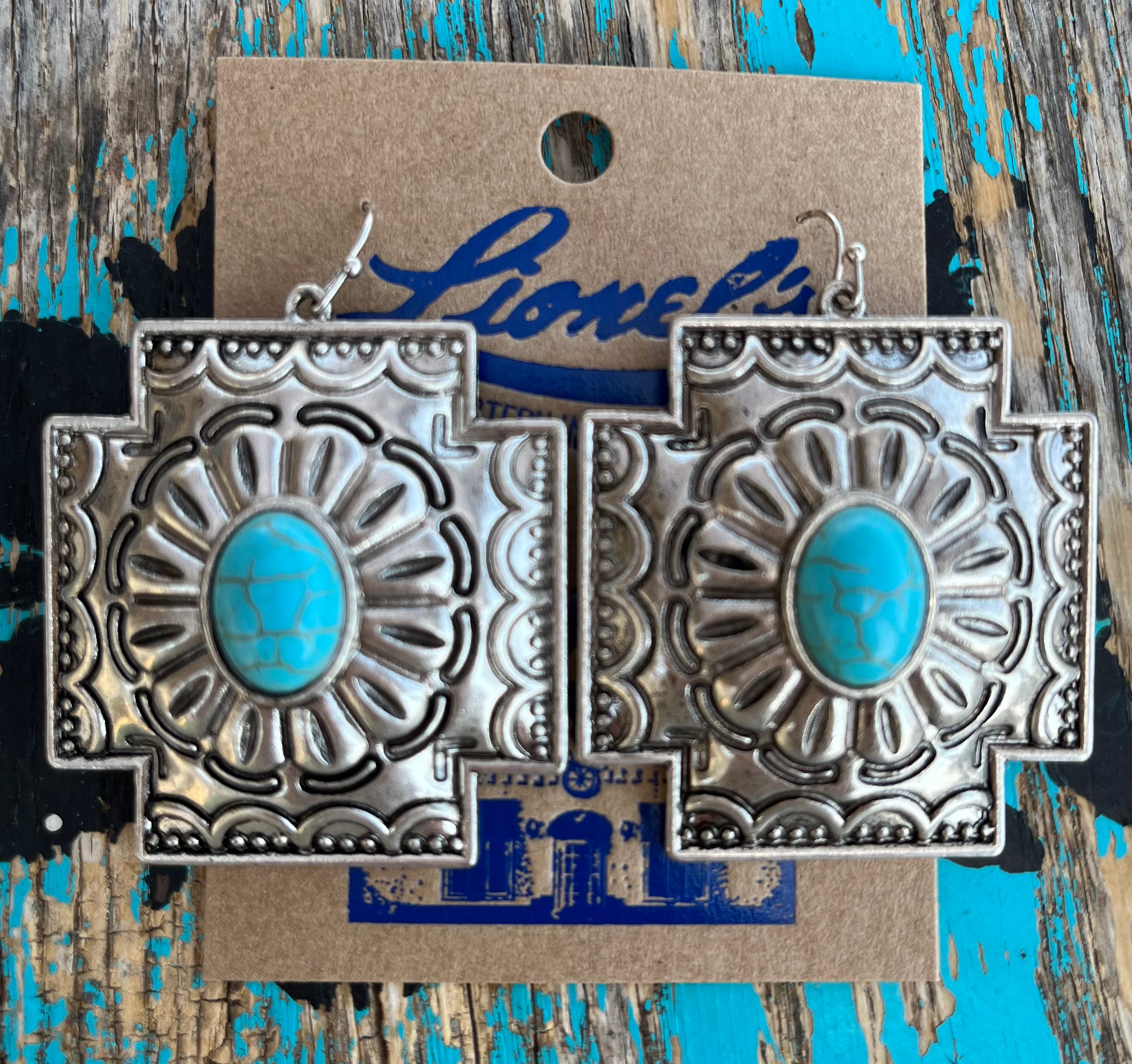 Cross Concho w/ Turquoise Center Earrings