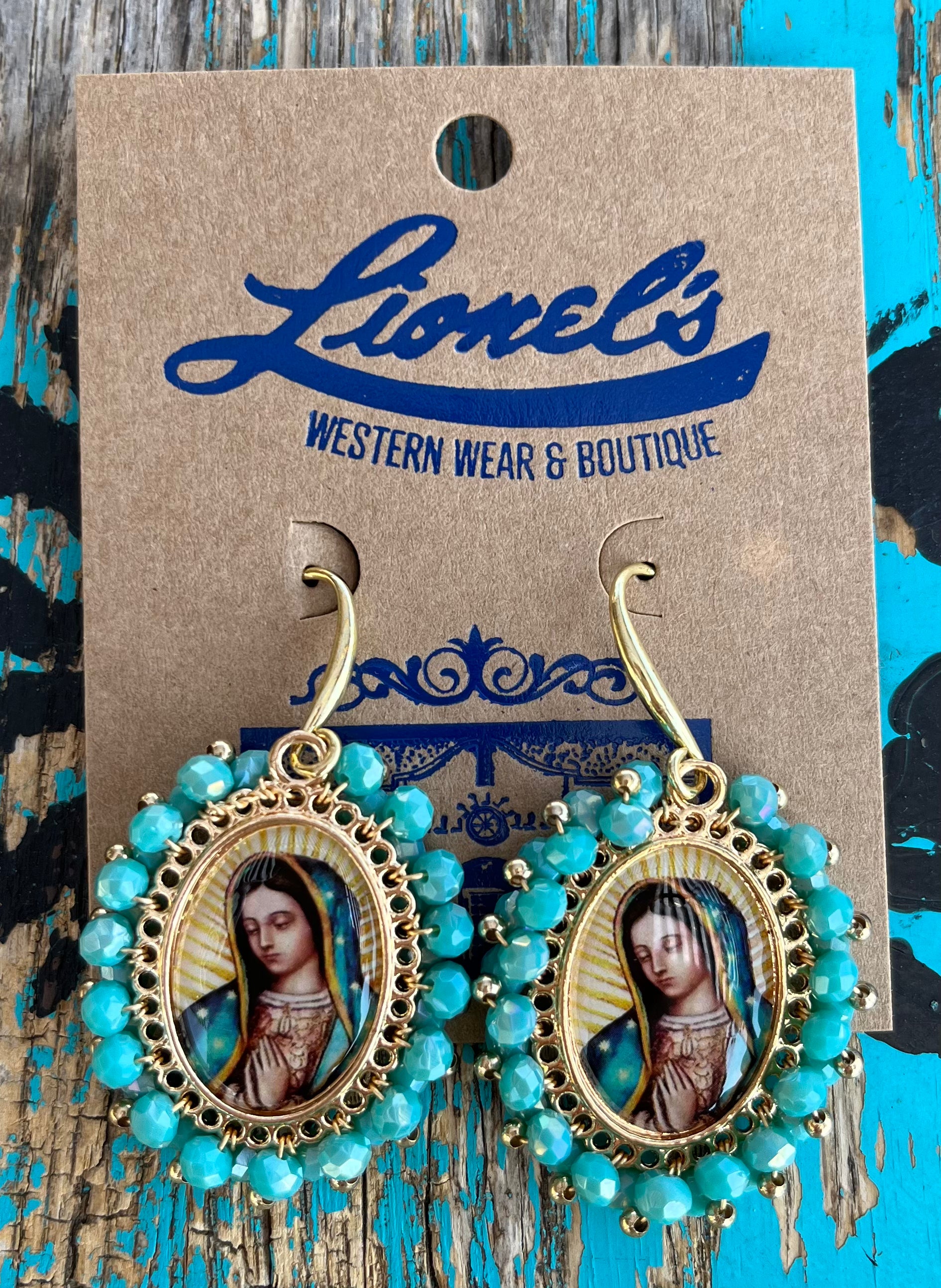 Virgen de Guadalupe Double Sided Earrings/Turquoise