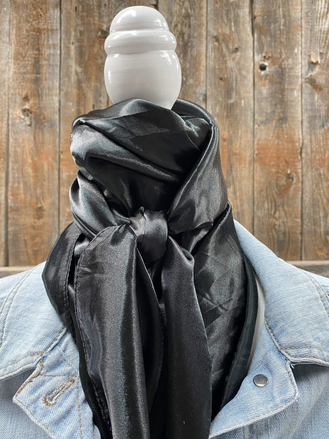 Solid black store silk scarf