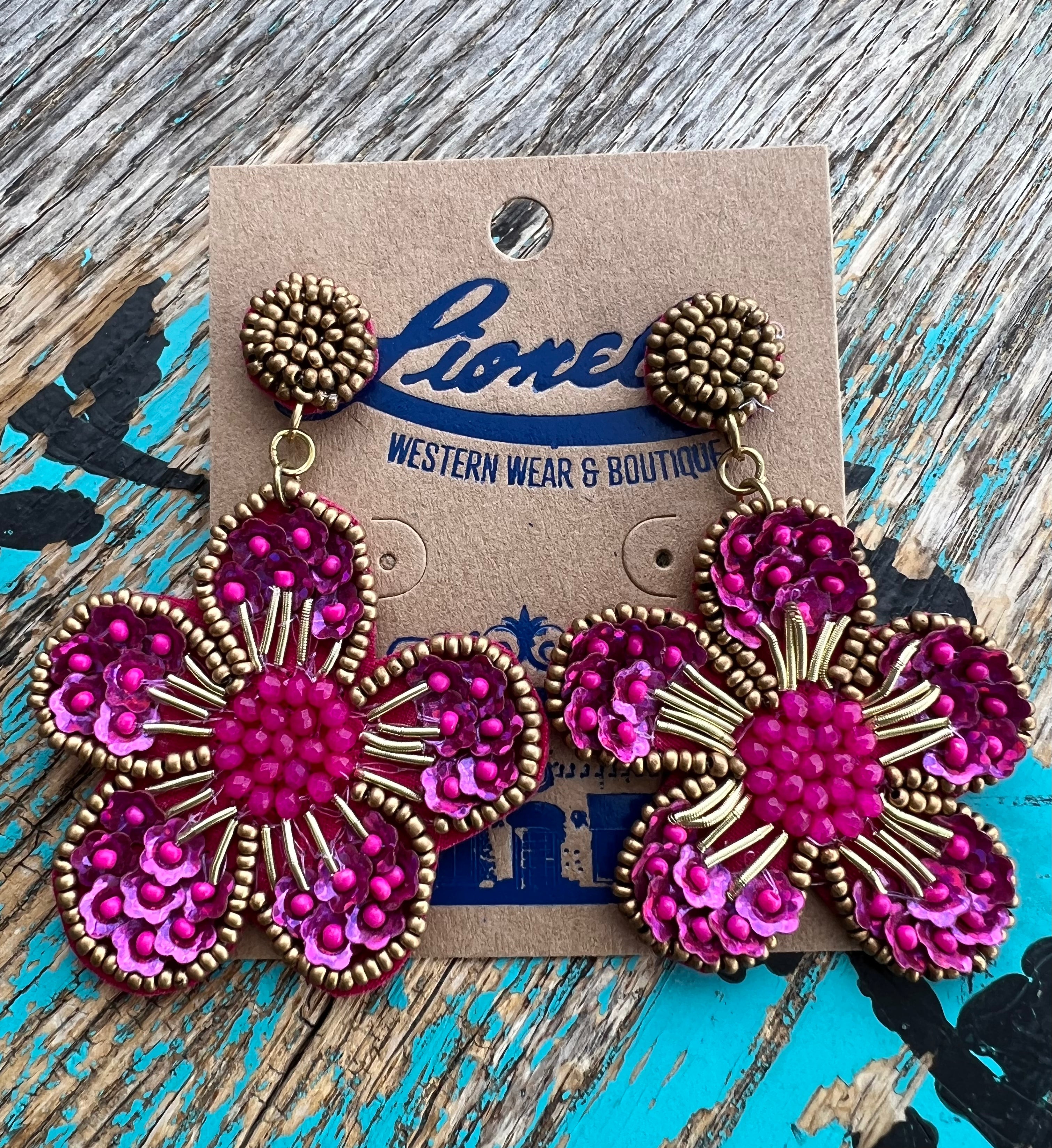 Fuchsia Beaded Daisy Earrings