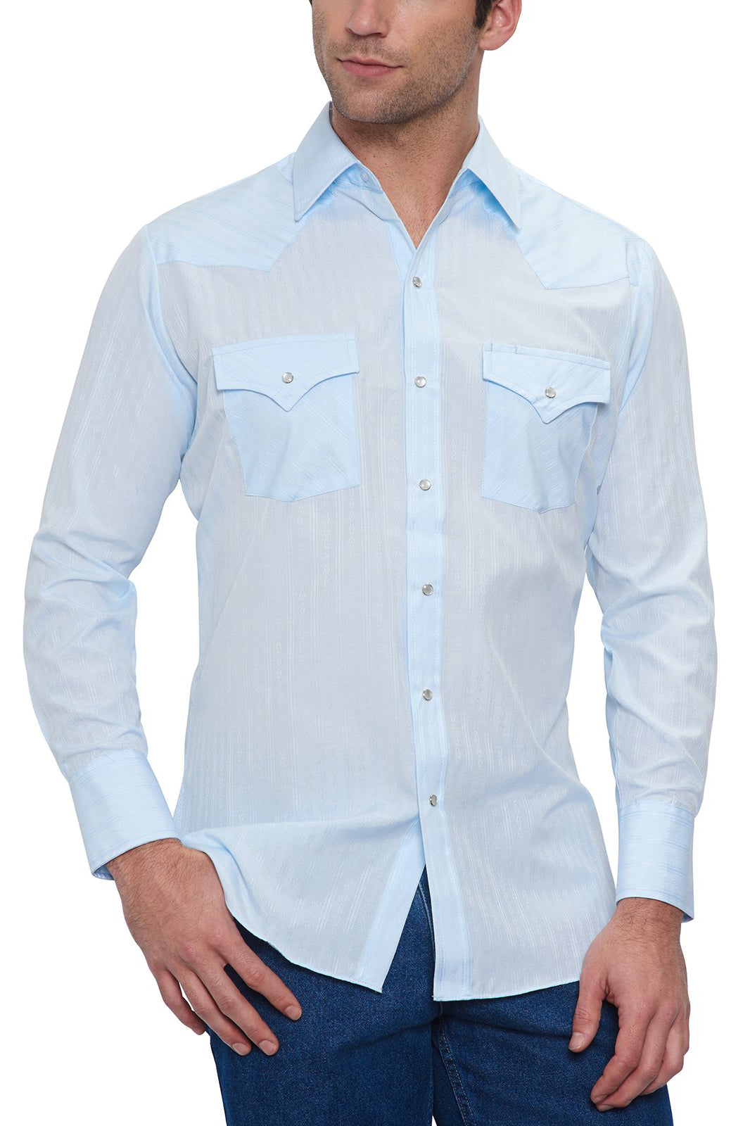 Light Blue Long Sleeve Tone on Tone Western Shirt