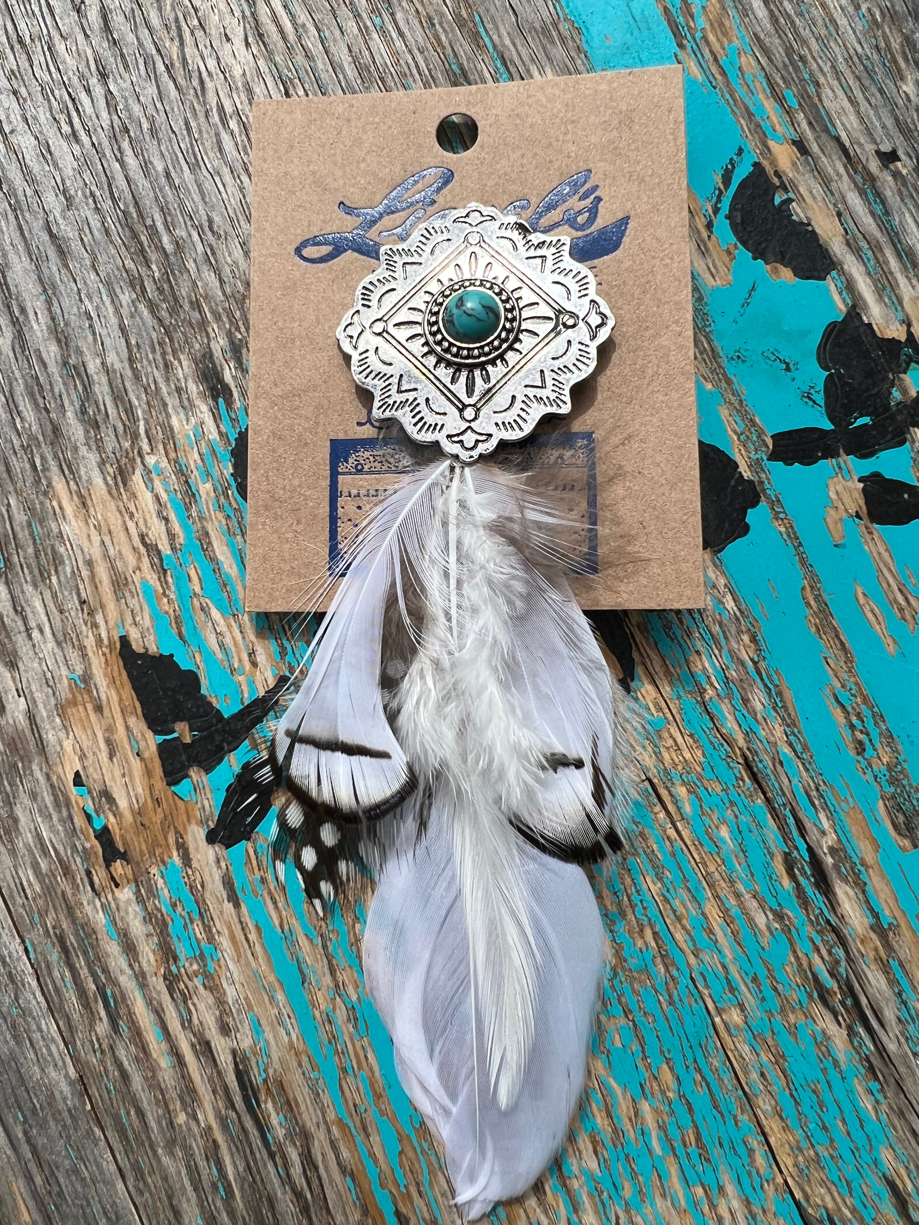 Concho & Turquoise White Feather Hat Pin