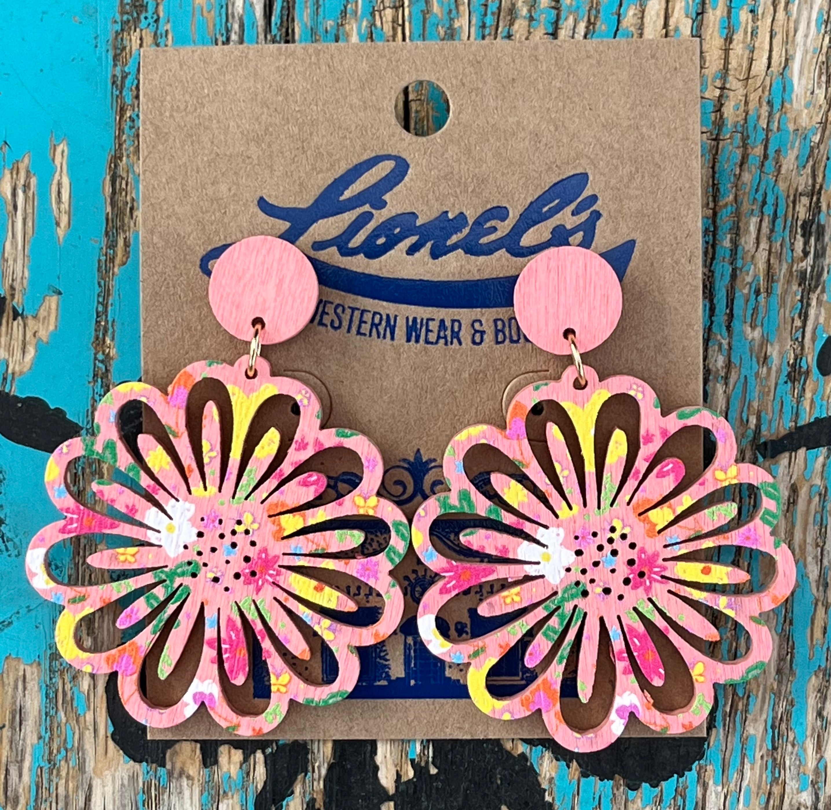 Light Coral Wooden Splattered Earrings