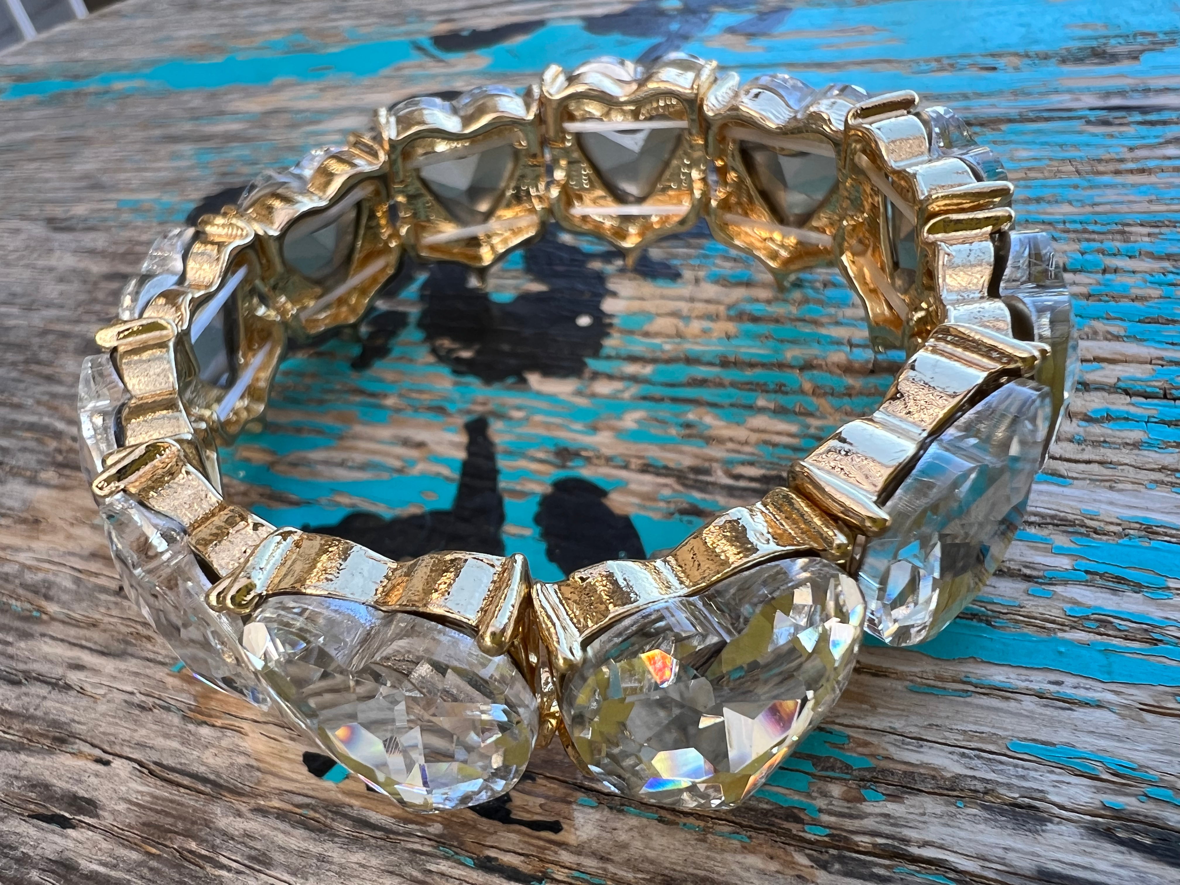 Clear Crystal Hearts on Gold Bracelet