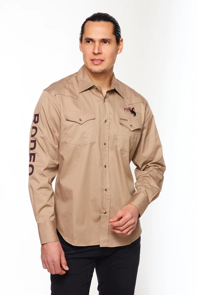 All Cotton Men s Khaki Western RODEO Shirt
