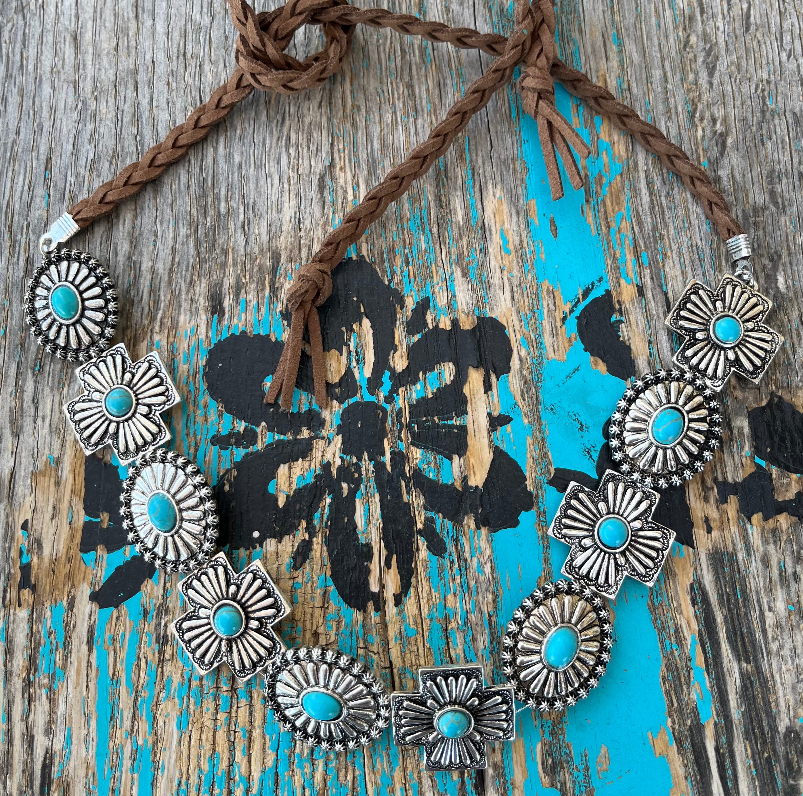 Oval & Cross Concho Hatband w/ Turquoise