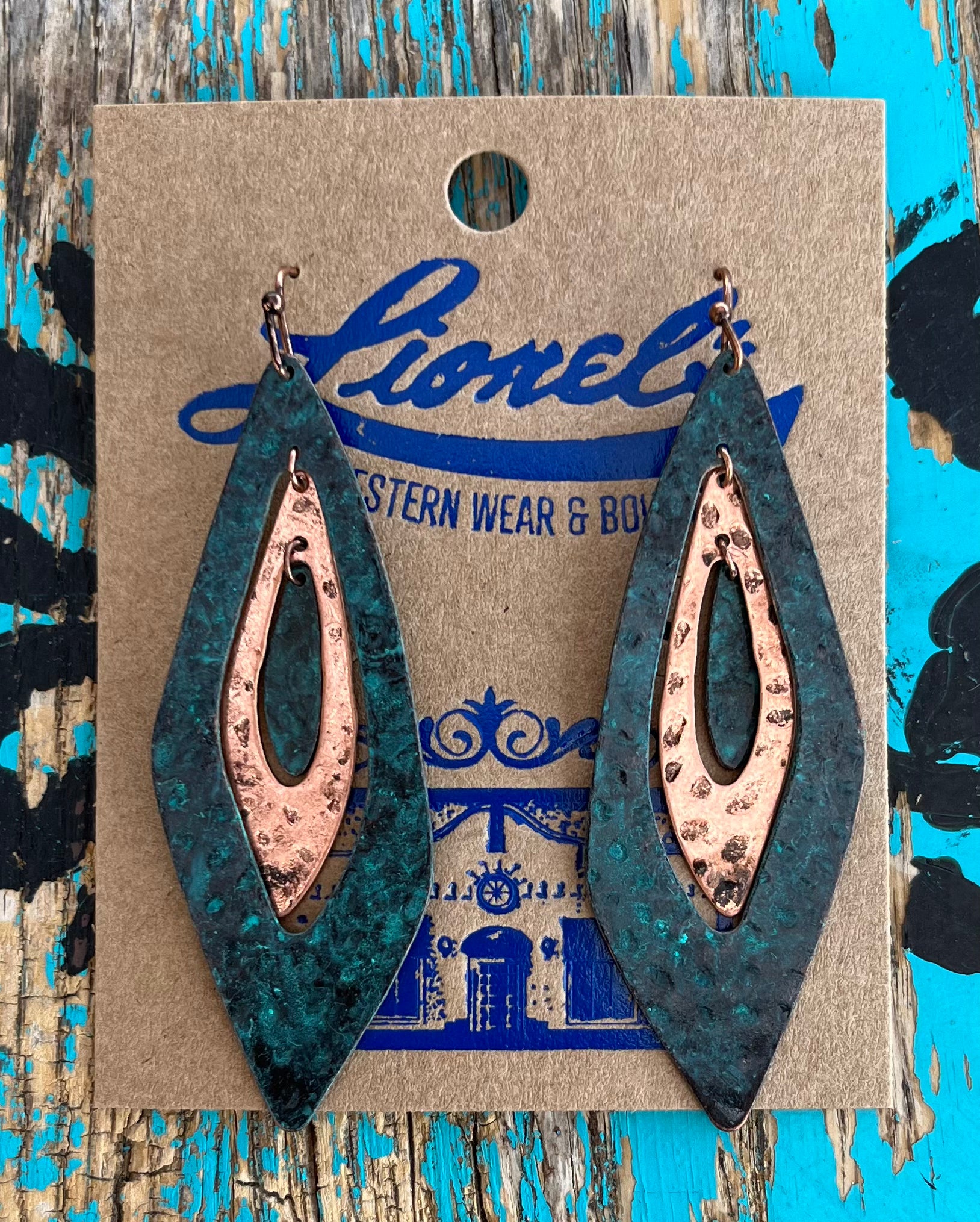 Copper & Green Patina Dangling Earrings