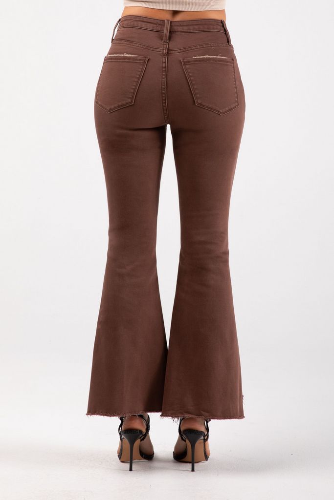 Mocha High Rise Flare Jeans by Ceros