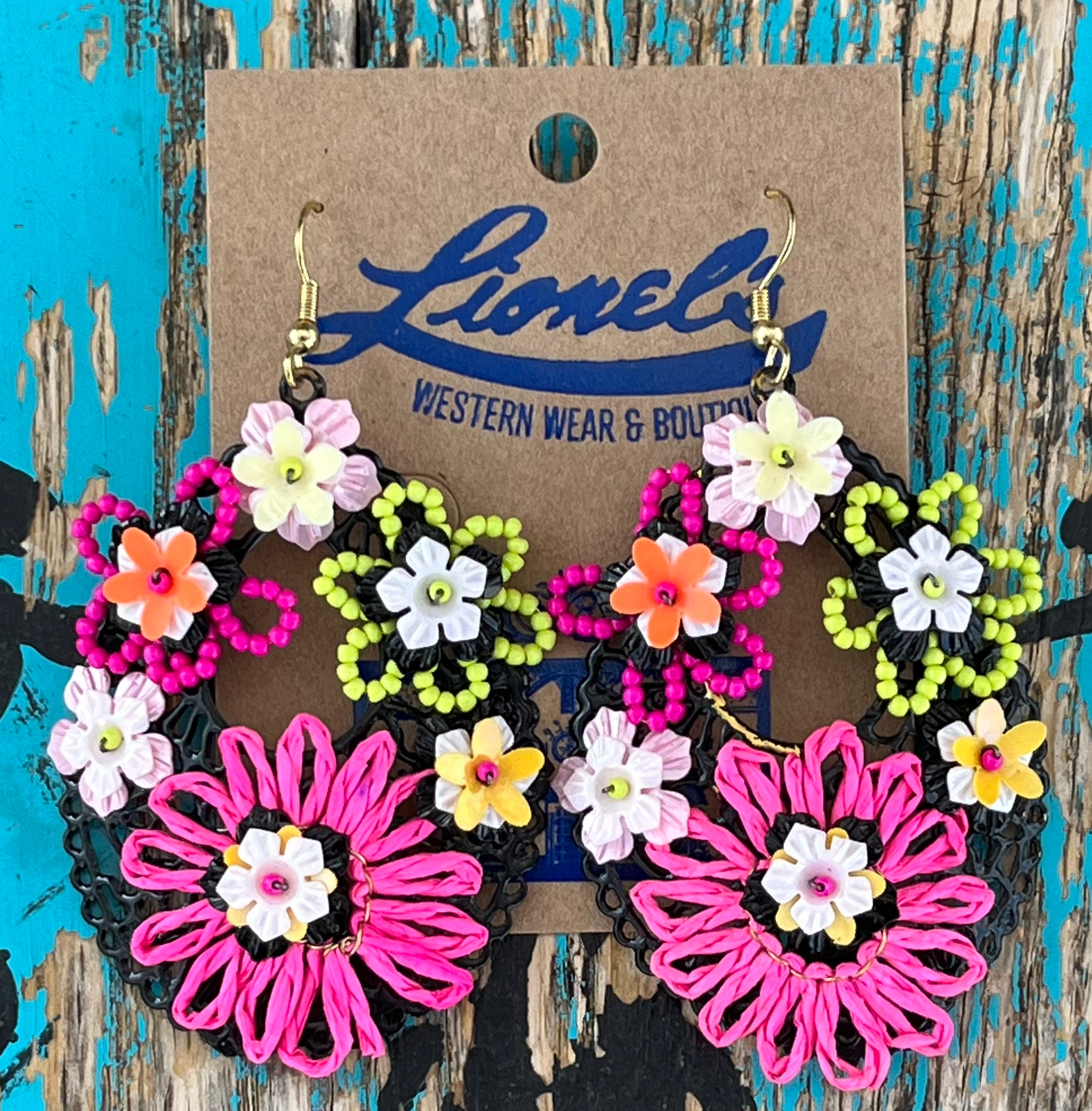 Fuchsia/Black Multi Festive Earrings