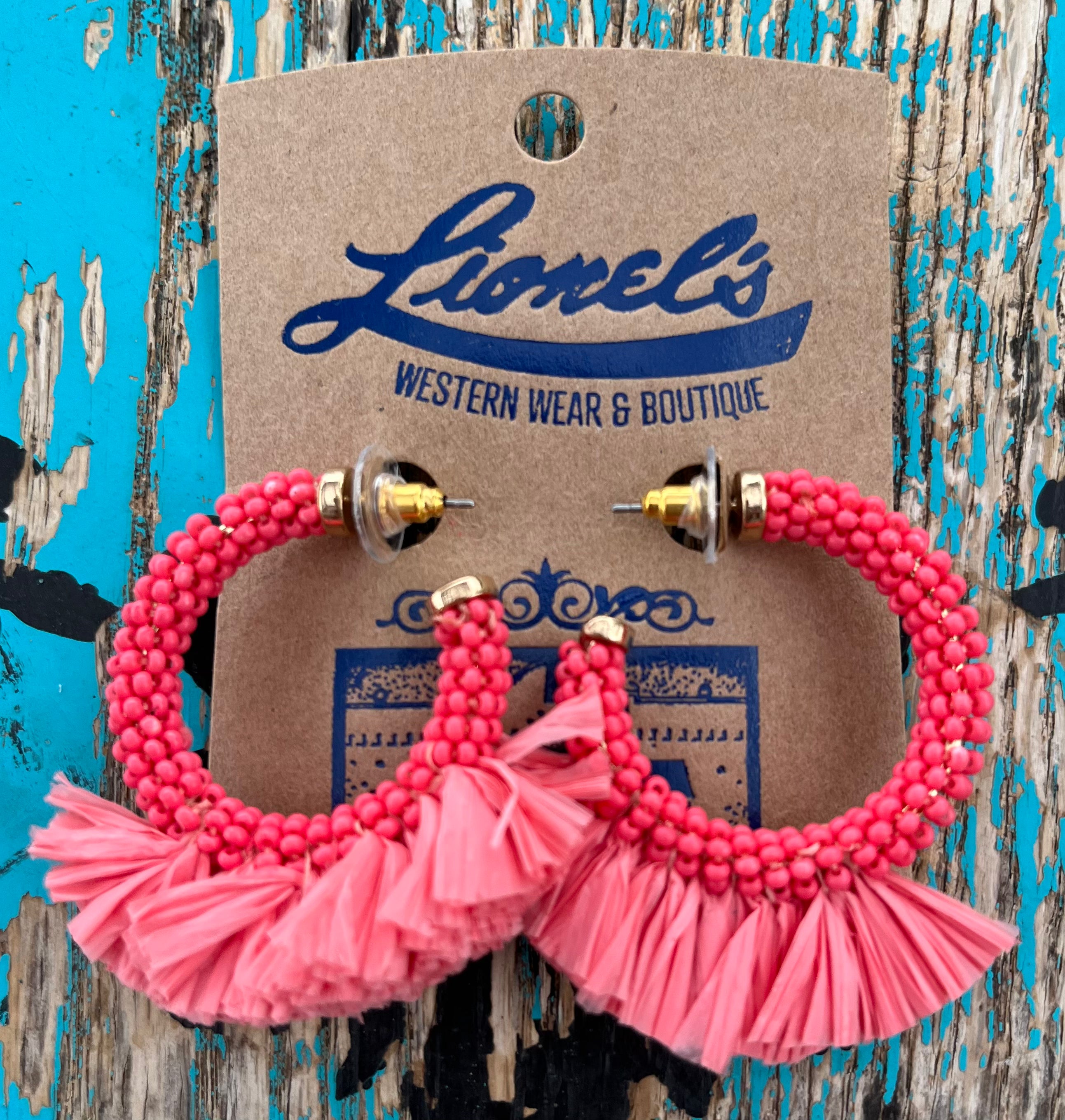 Coral Beaded Hoop Earrings