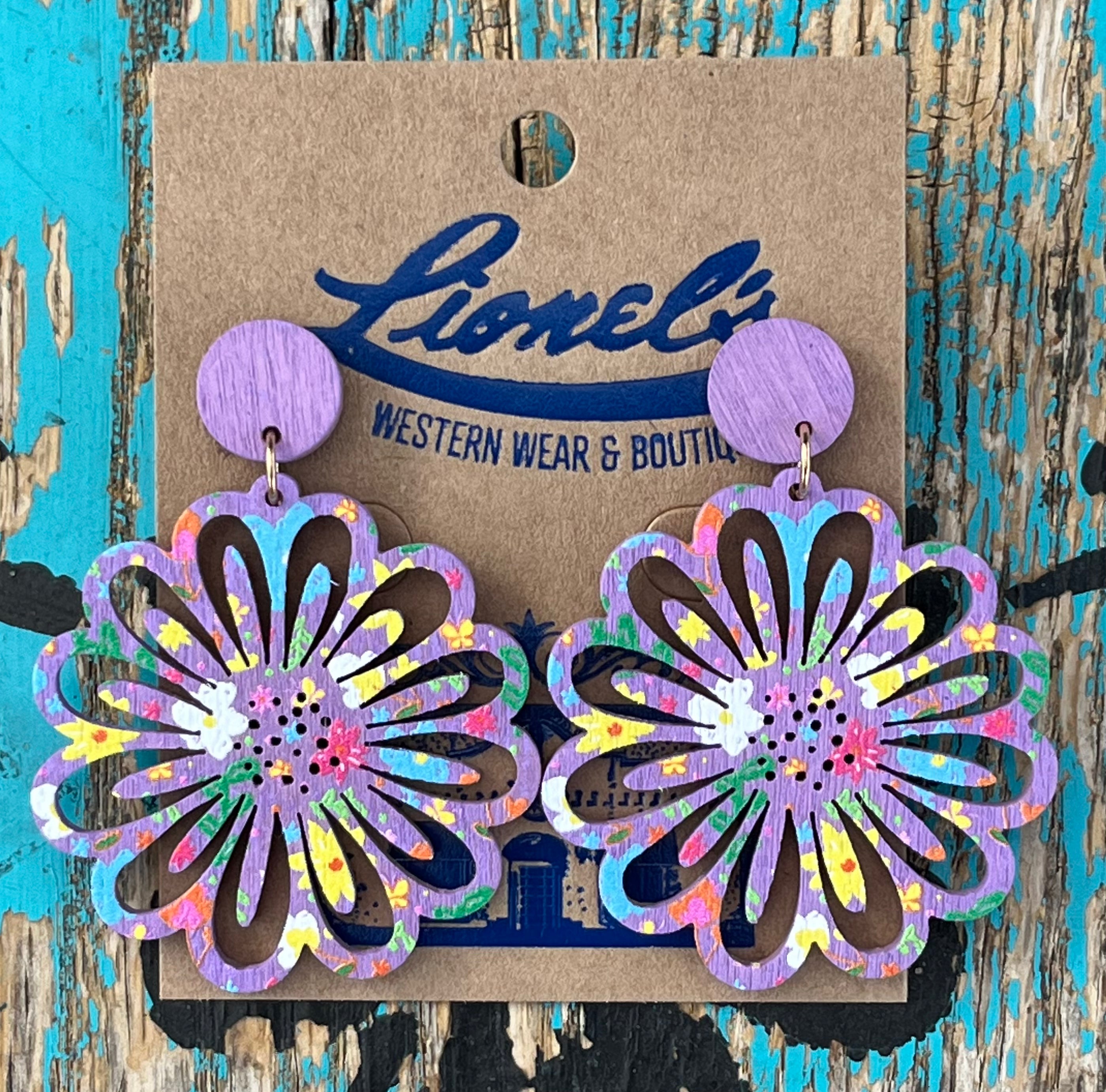 Lavender Wooden Splattered Earrings
