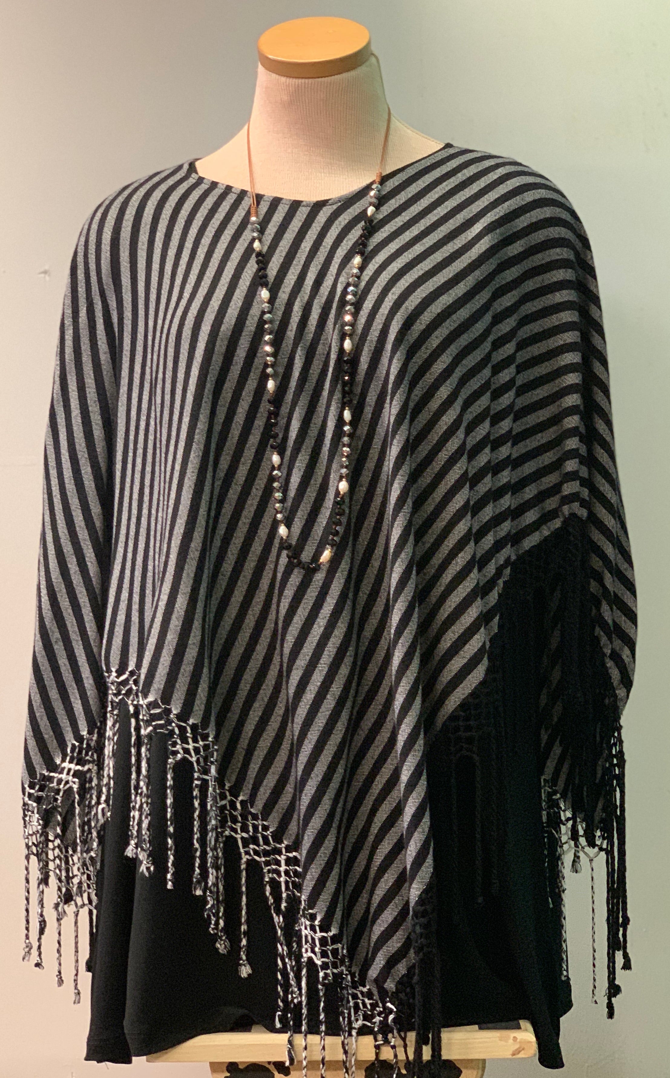 Striped Fringe Poncho
